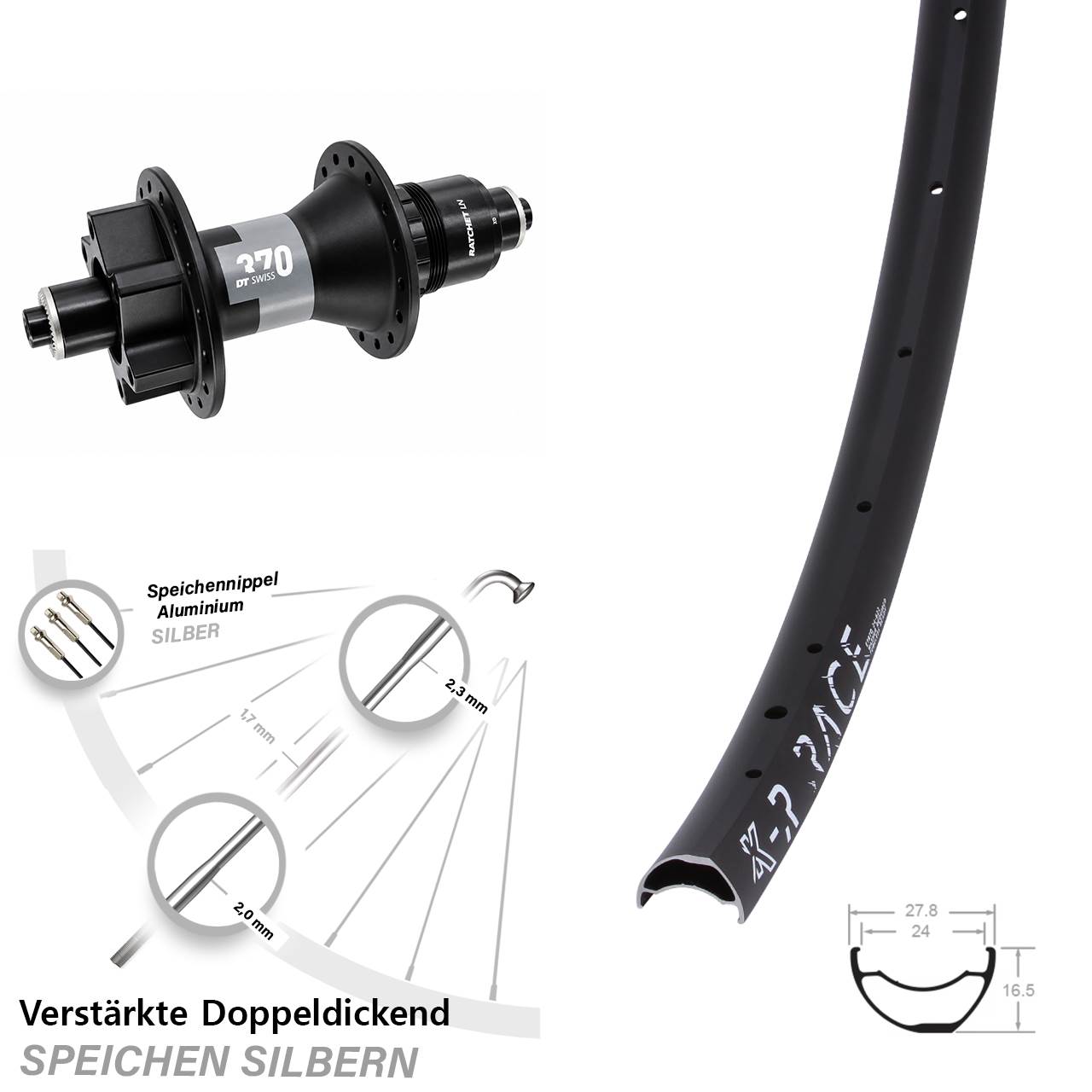 Disc Hinterrad 28-29 Zoll KX-R Race DT Swiss 370 XD für Schnellspanner