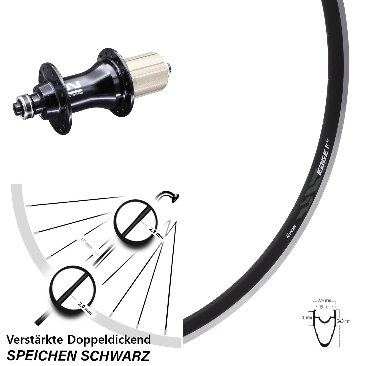 Hinterrad 28 Zoll Ryde Edge R25 Novatec F162 8-12 fach HG QR