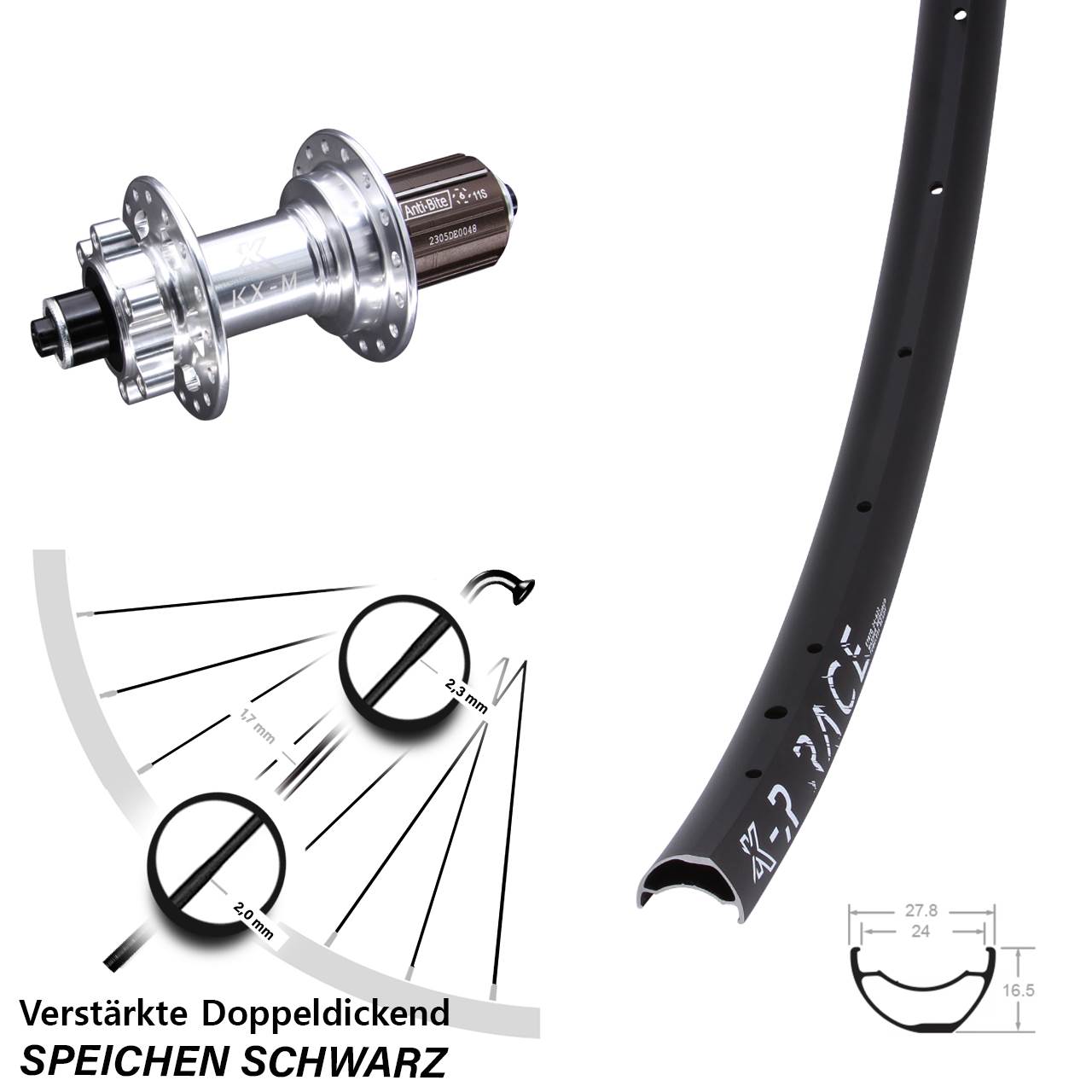 Disc Laufrad für Schnellspanner KX-R Race CC verstärkt 8-12 fach