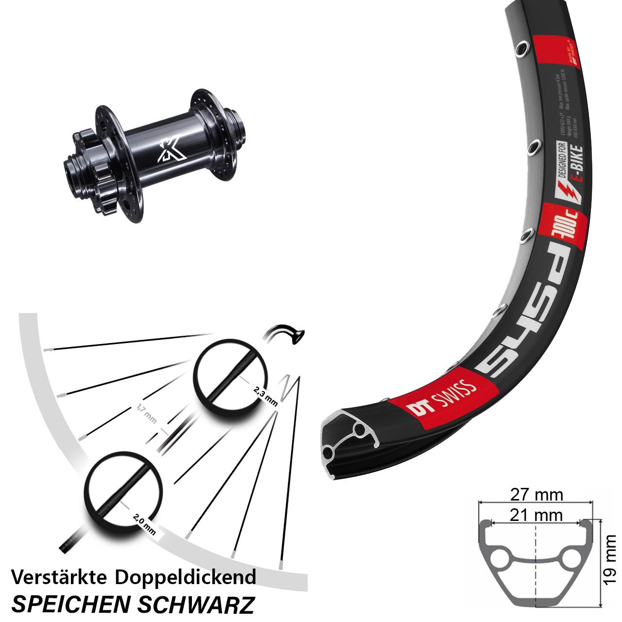 26 Zoll DT Swiss 545 KX-M 6-Loch Vorderrad 15x100