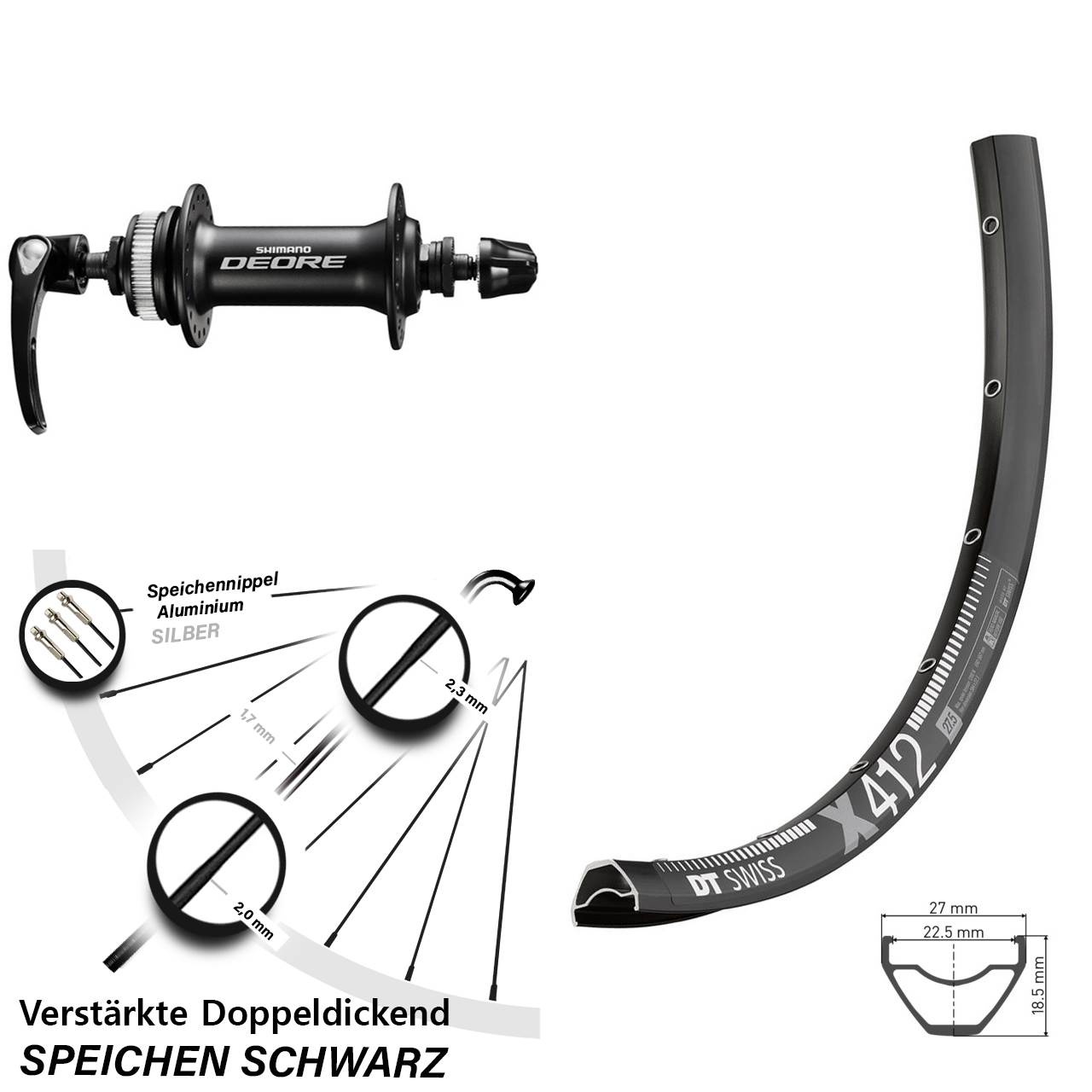 DT Swiss X412 Shimano Deore HB-M6000 29 Zoll Vorderrad Centerlock für Schnellspanner