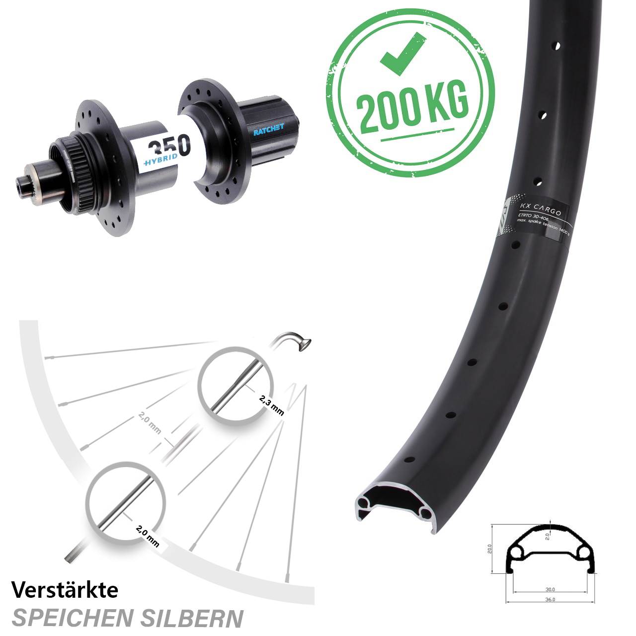 Boost Centerlock Hinterrad QR 27,5 Zoll KX Cargo DT Swiss 350 Hybrid 8-11 fach