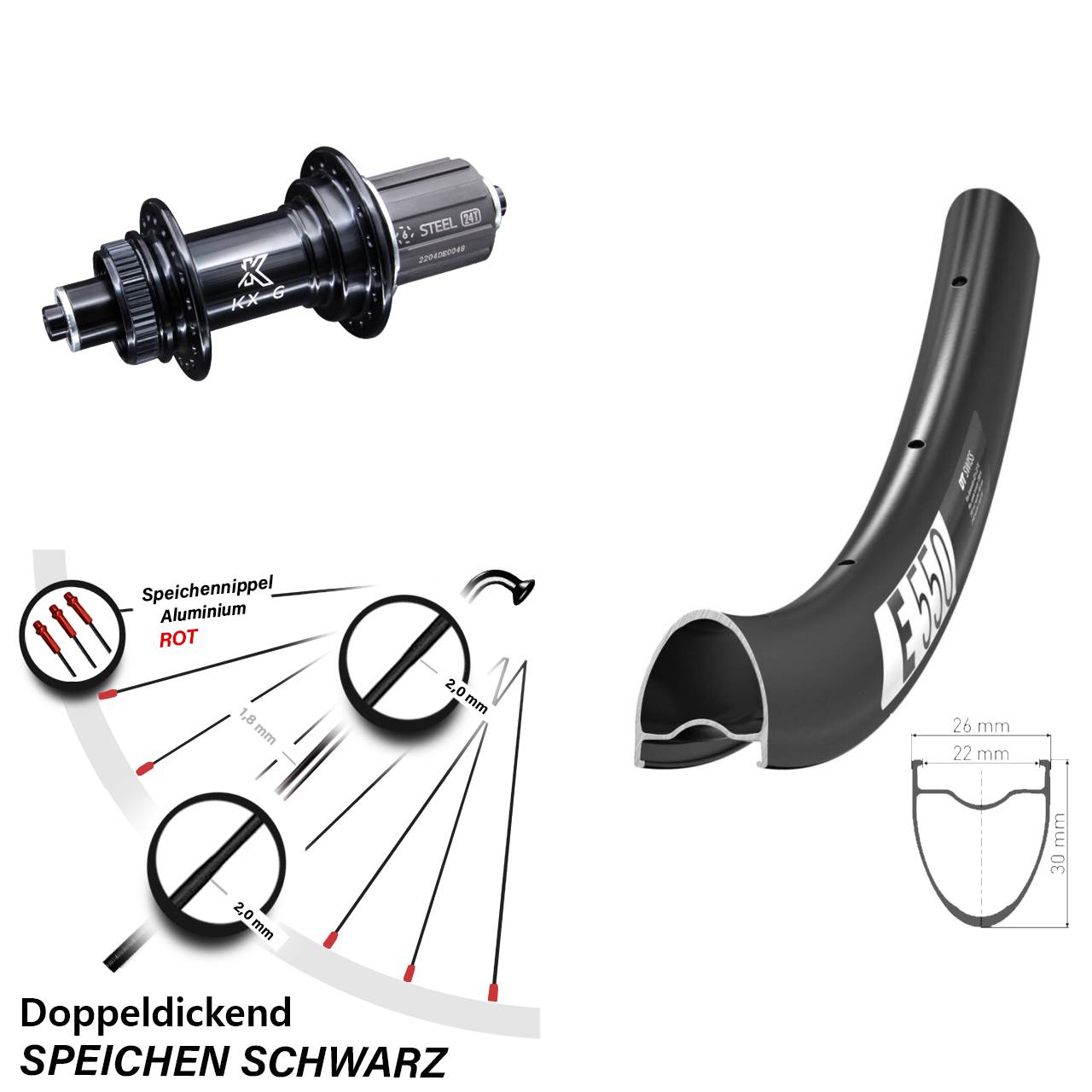 Disc Hinterrad QR 28 Zoll DT Swiss E 550 KX-GS verstärkt 8-12 fach