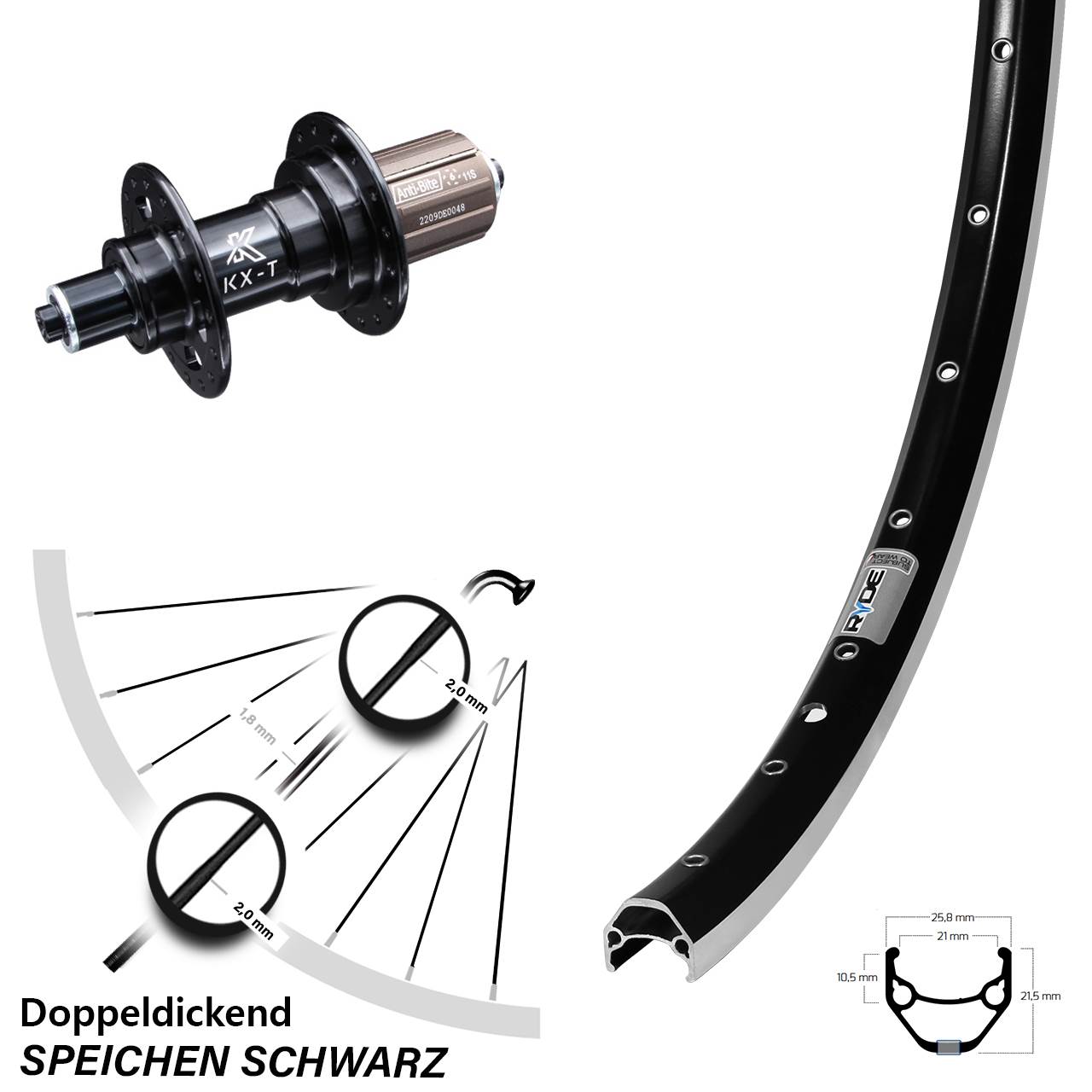 Hinterrad 28 Zoll Ryde ZAC 421 KX-T Hinterradnabe verstärkt 8-11 fach