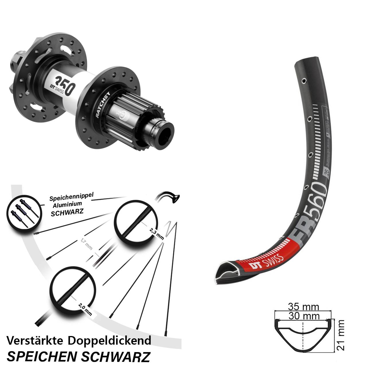 Boost 6-Loch Hinterrad 12x148 26 Zoll DT Swiss FR560-350 Micro Spline