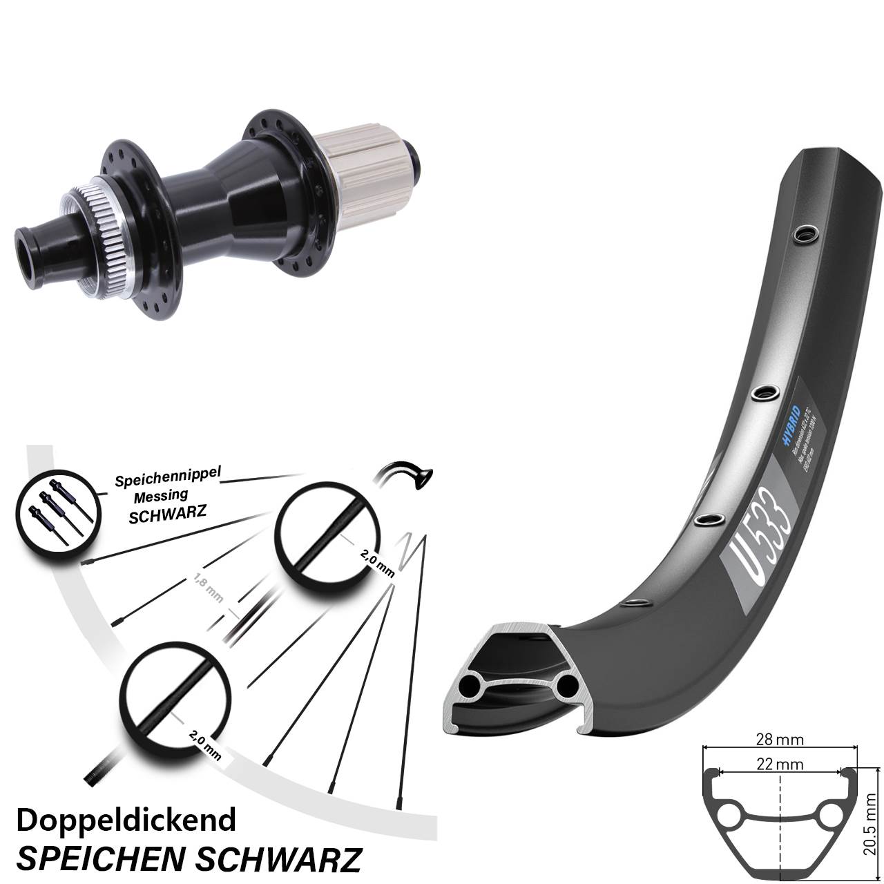 DT Swiss U 533 Novatec CL142 26 Zoll Hinterrad Centerlock 12x142 8-12 fach HG