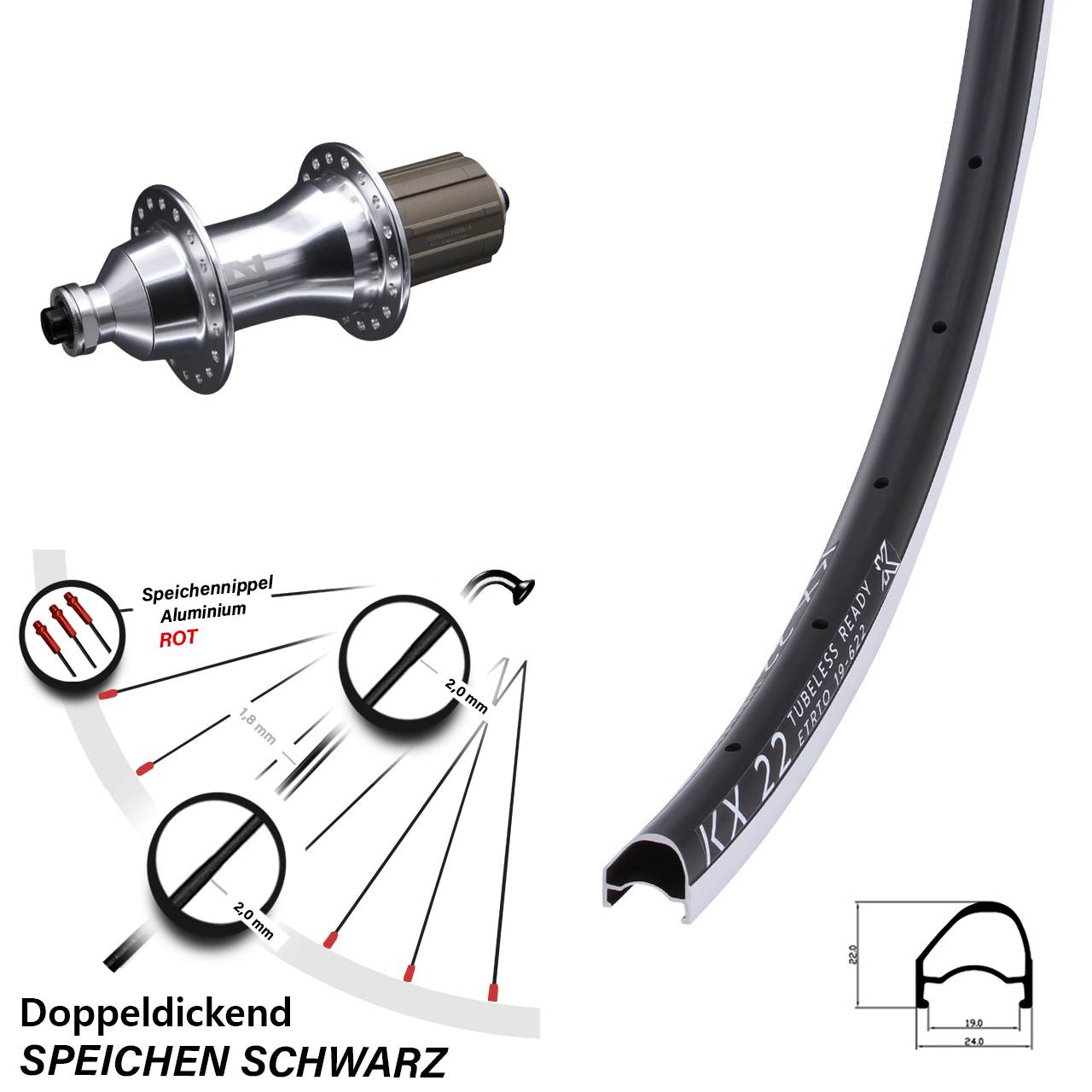 28 Zoll KX 22 OS Novatec F162SB Hinterrad QR 8-12 fach HG