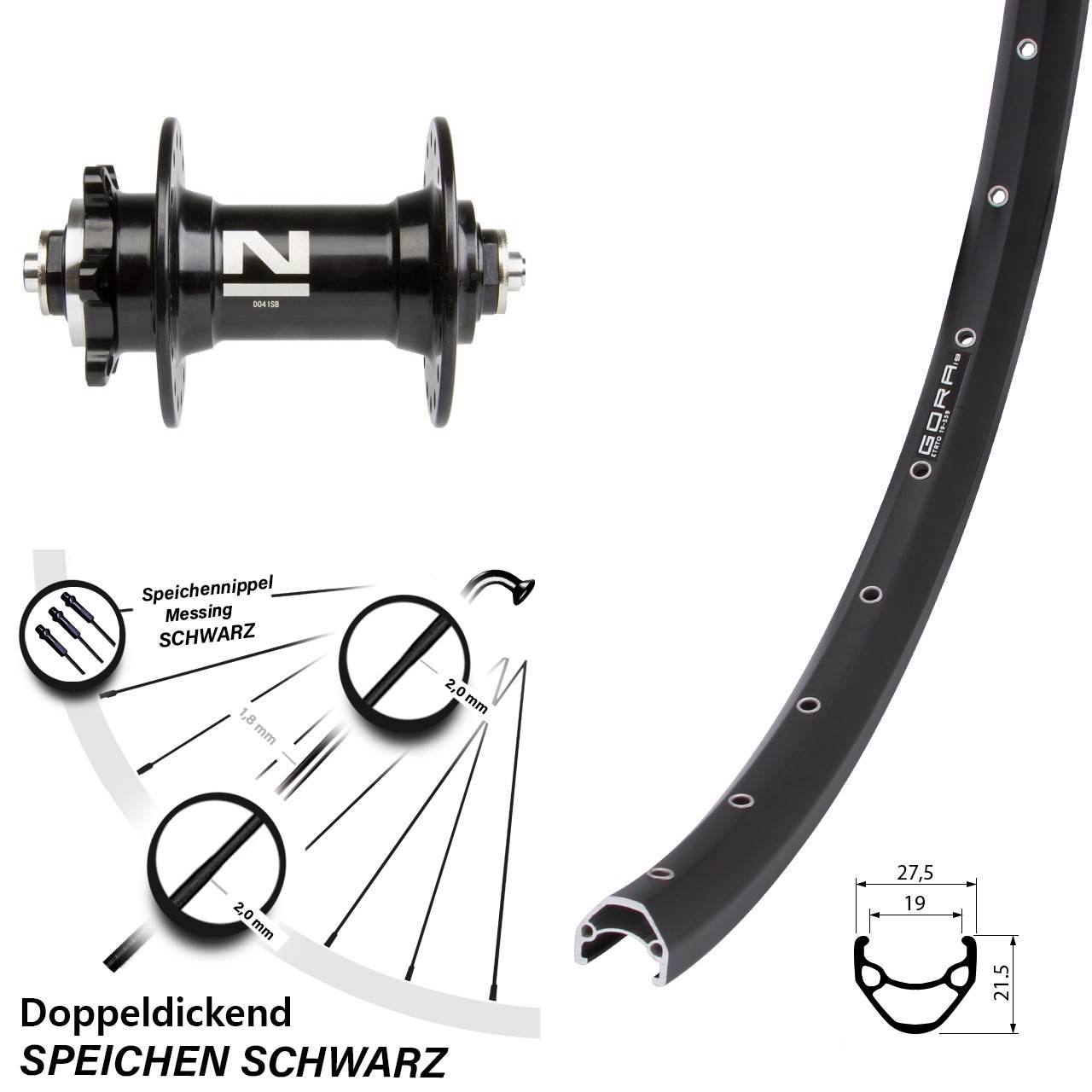 Laufrad 26 Zoll Gora 19 Disc Novatec D041SB schwarz