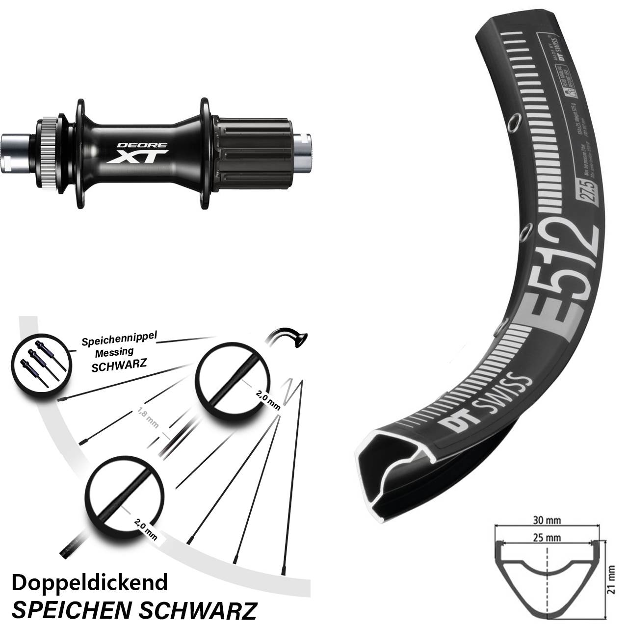 Hinterrad Centerlock 27,5 Zoll DT Swiss E512 Shimano FH-M8010-B 8-11 fach 12x148