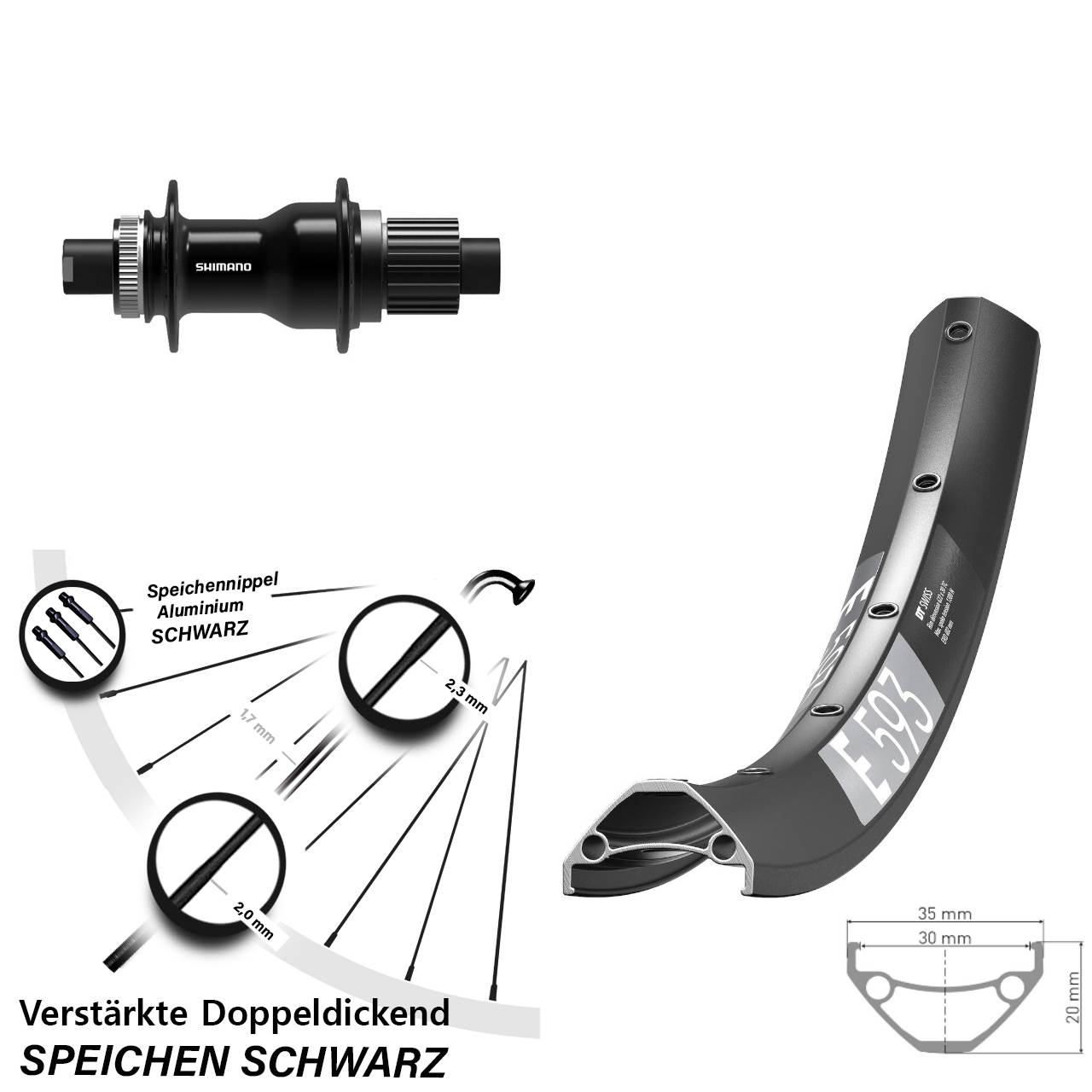 27,5 Zoll DT Swiss E593 Shimano FH-TC500 Boost Disc Hinterrad Micro Spline