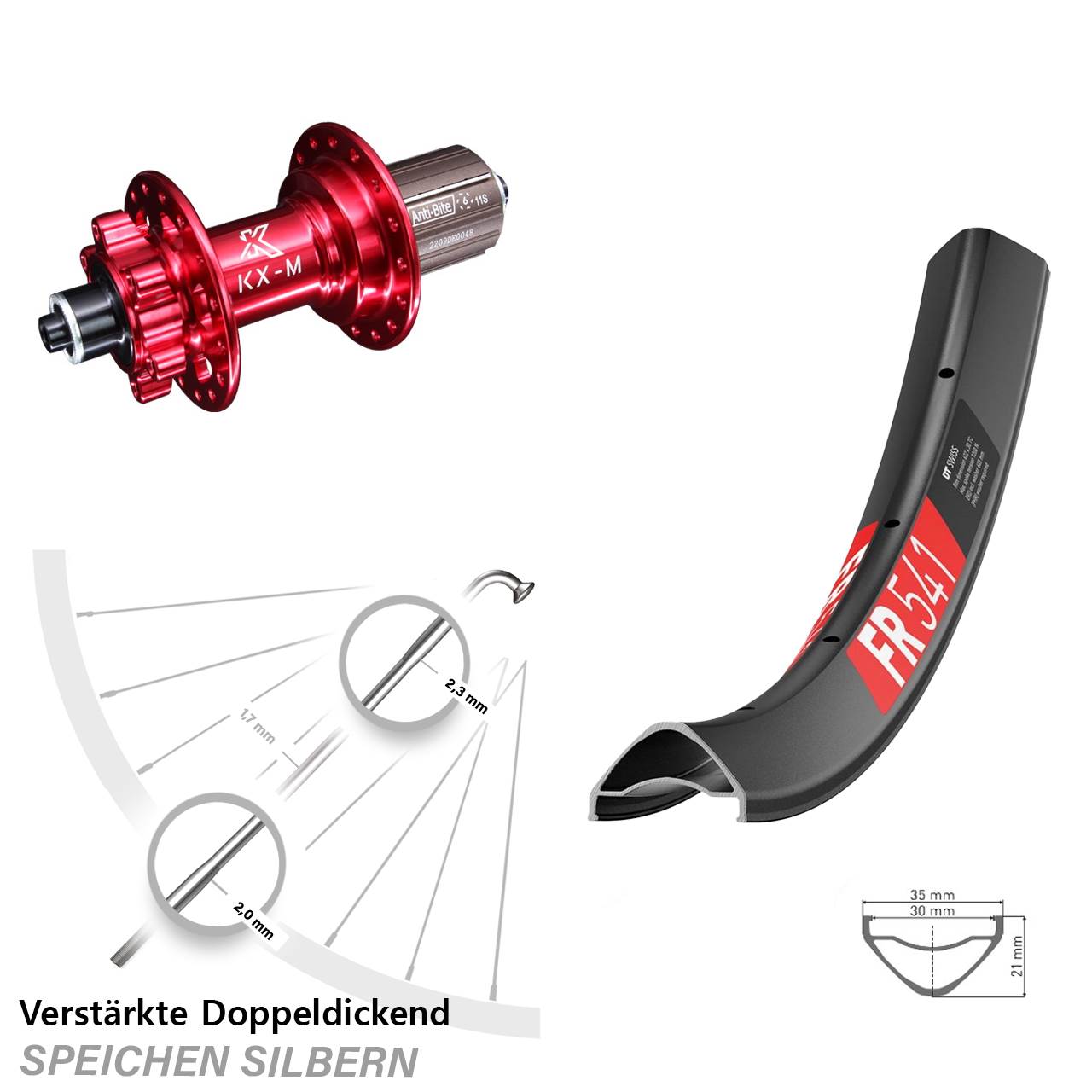 Hinterrad 6-Loch QR 29 Zoll DT Swiss FR 541 KX-M rot 8-12 fach