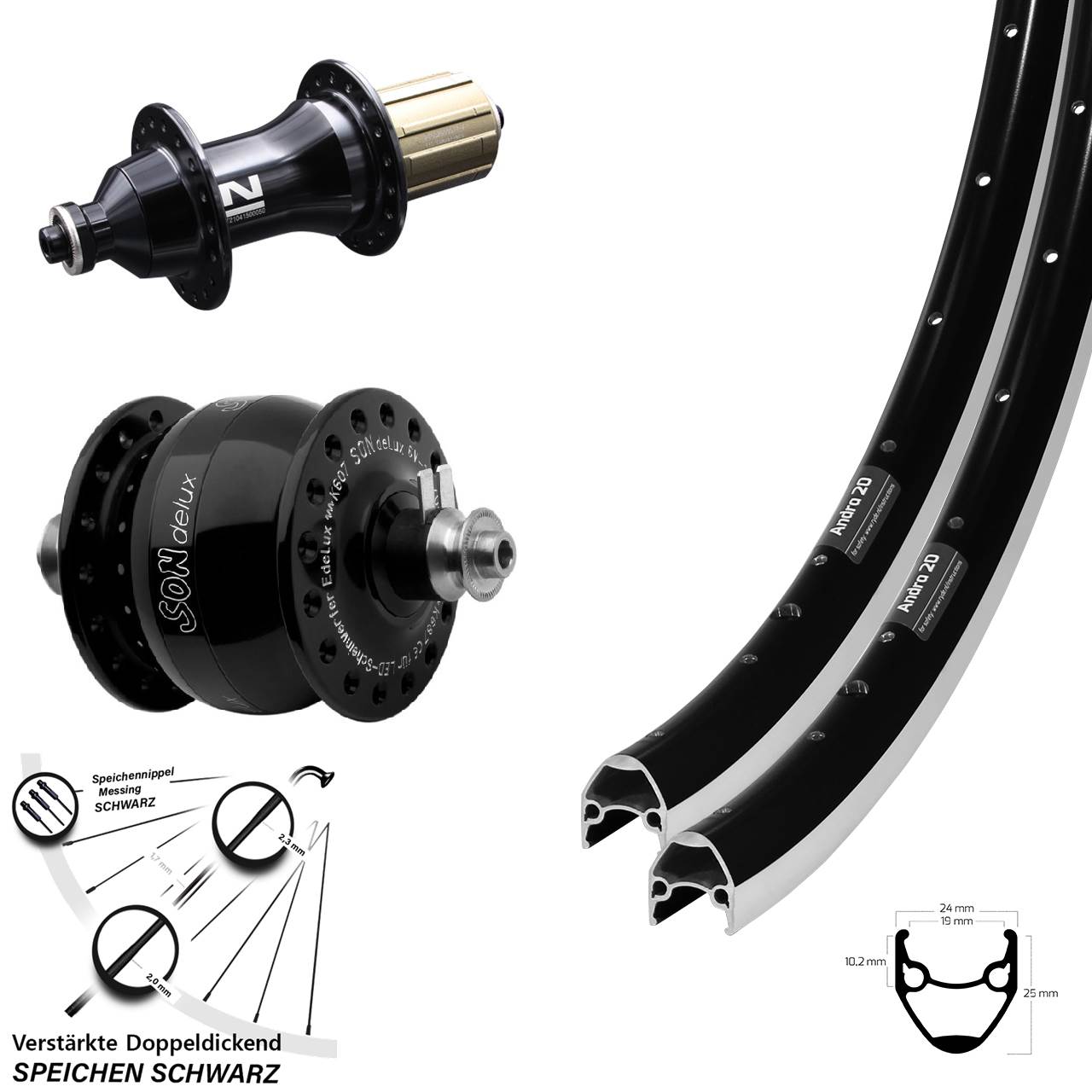 Laufradsatz 28 Zoll Ryde Andra 20 Novatec F162SB SONdelux 8-12 fach HG QR