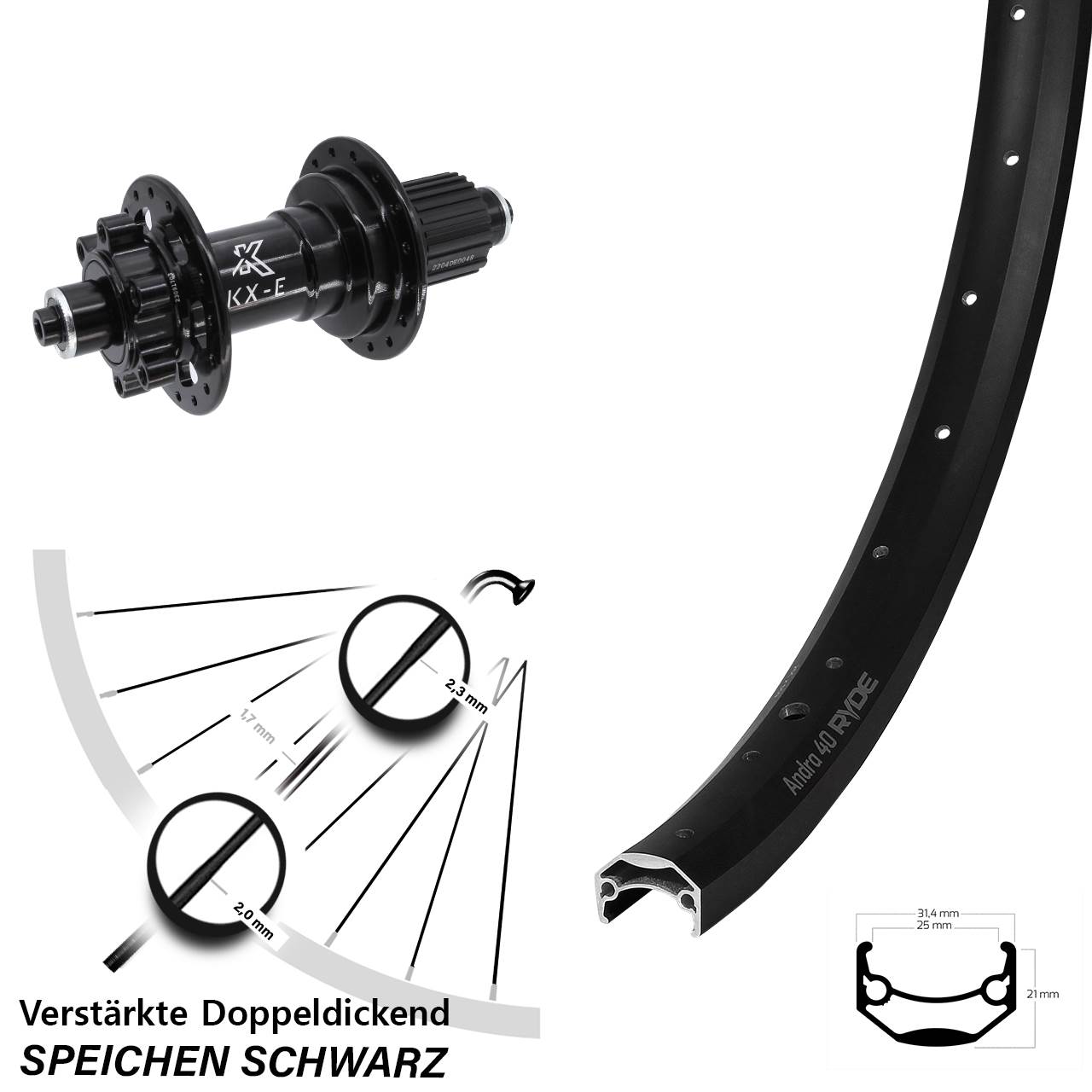 Ryde Andra 40 Disc KX-E 28 Zoll Hinterrad QR Boost Shimano Micro Spline