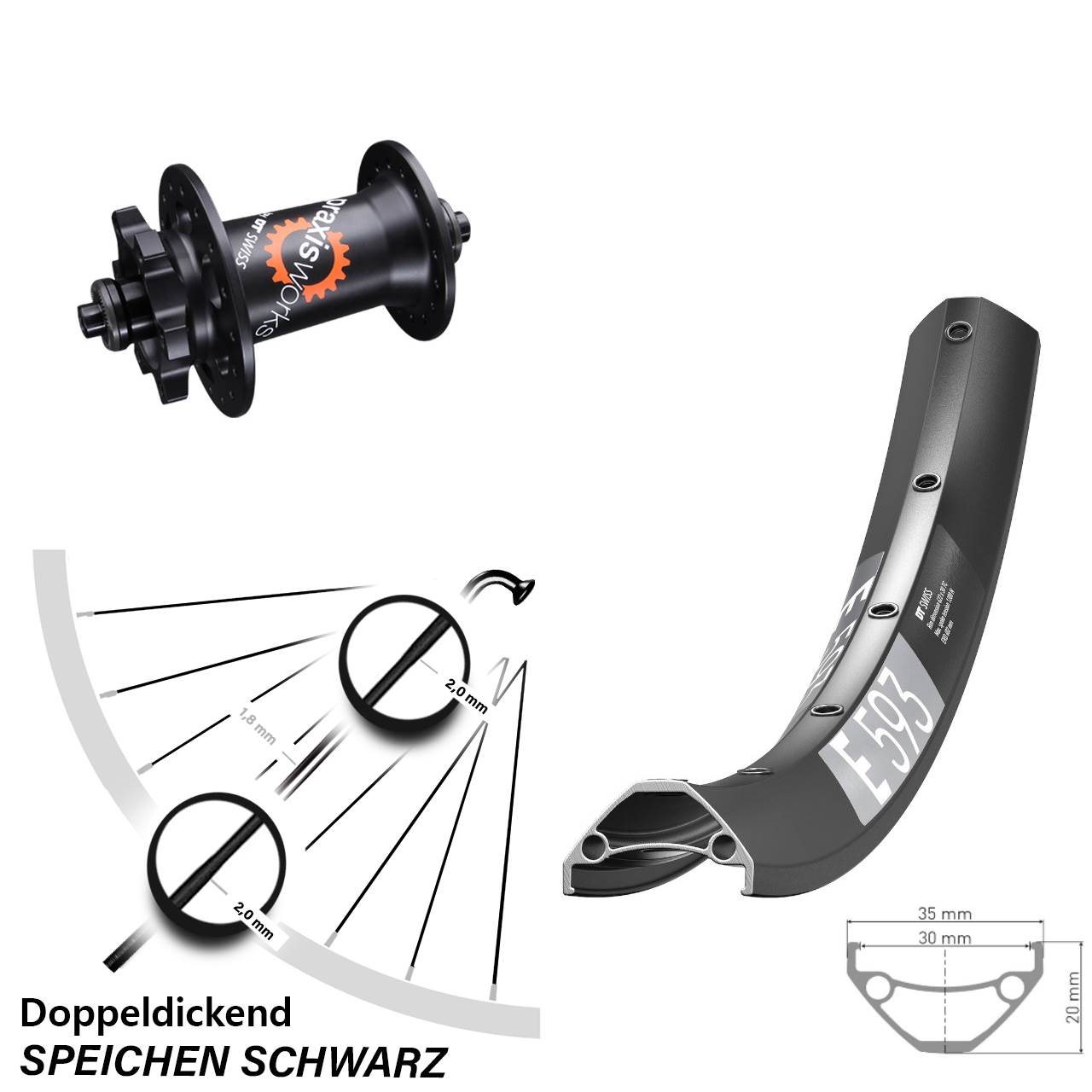 DT Swiss E593-350 27,5 Zoll 6-Loch Vorderrad QR