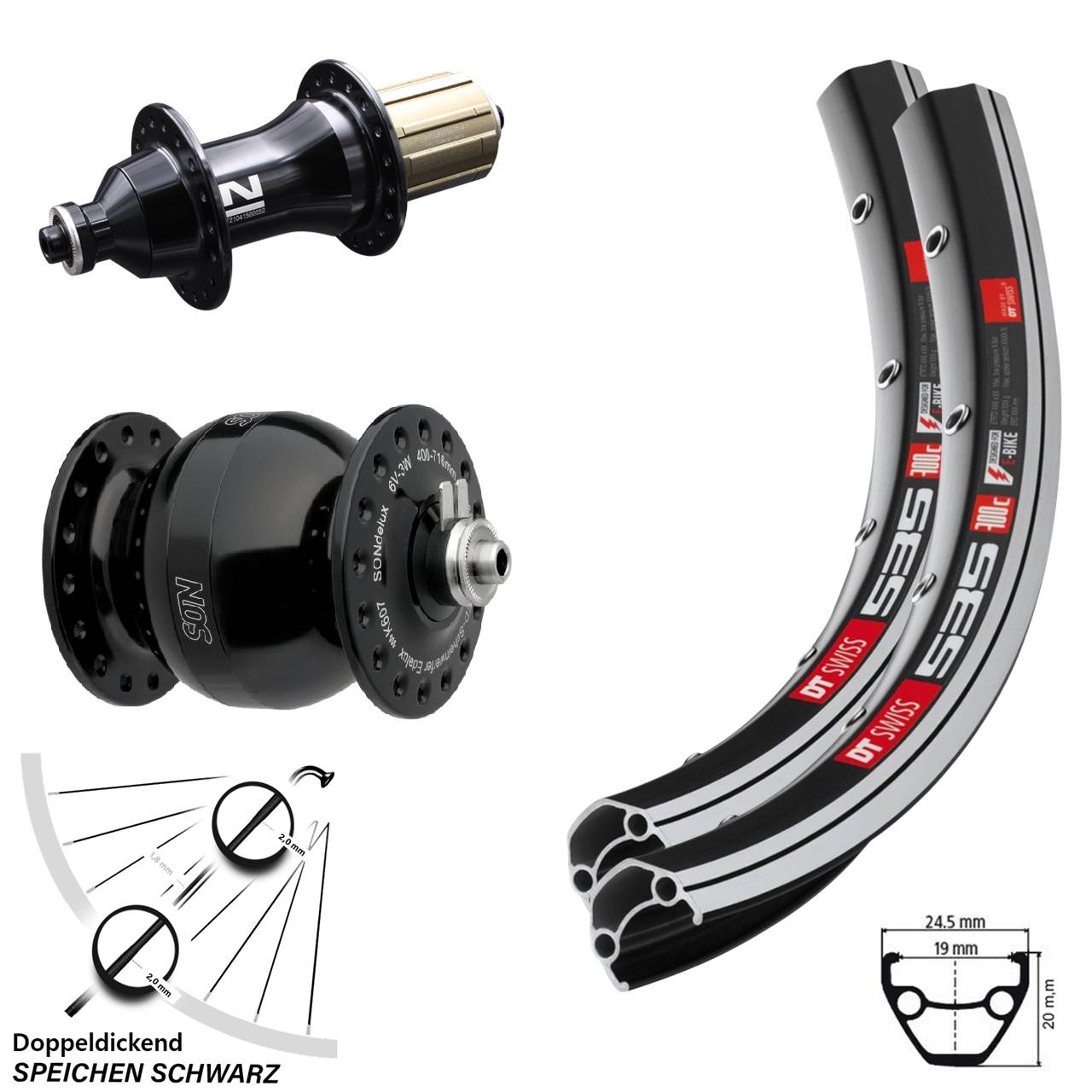 28 Zoll DT Swiss 535 SONdelux wide body Novatec F162SB Laufrad-Satz 8-12 fach