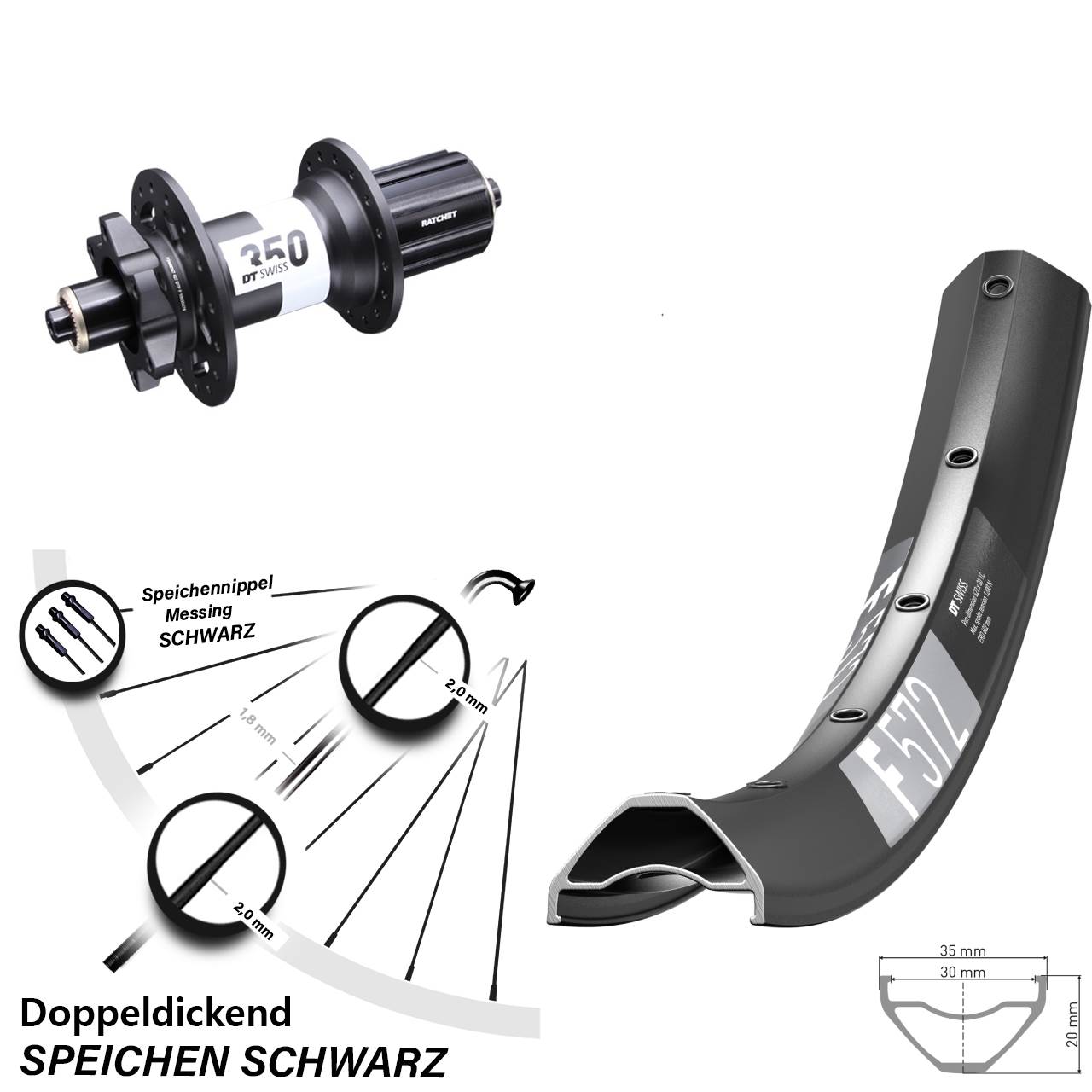 Hinterrad 29 Zoll DT Swiss F 572-350 6-Loch 8-11 fach QR