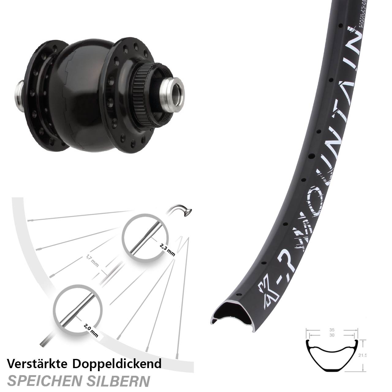 Disc Nabendynamo-Laufrad 29 Zoll KX-R Mountain SON 28 12x100