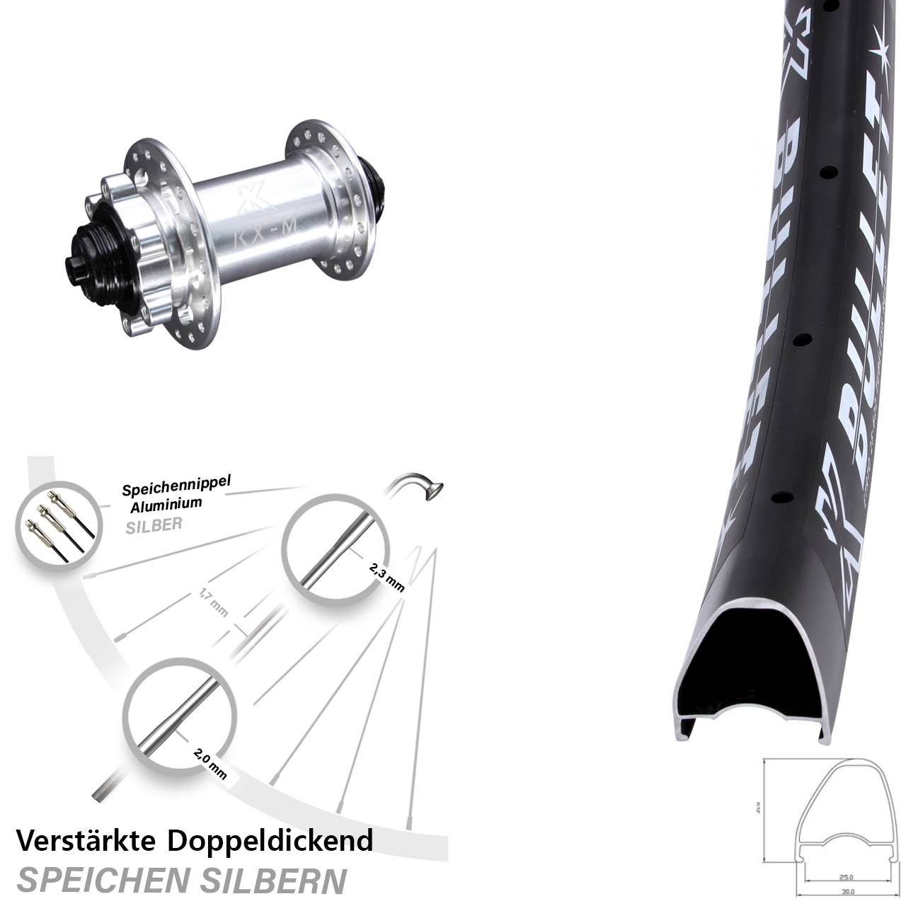 6-Loch Vorderrad 28 Zoll KX-M Bullet OS QR