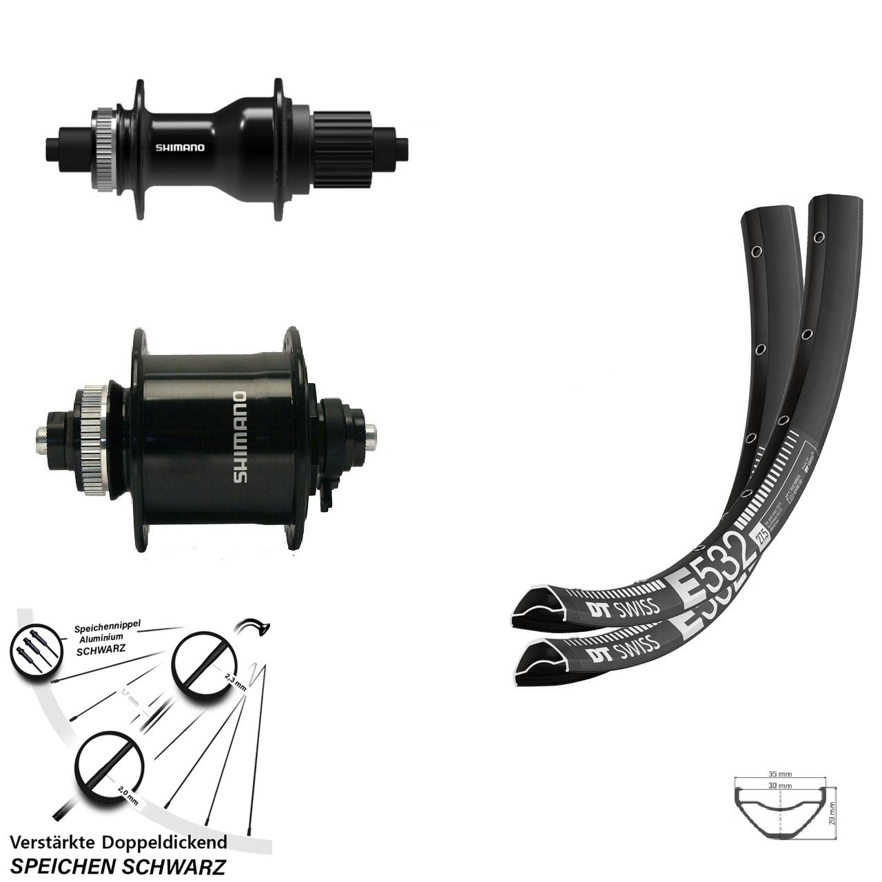 Disc Laufradsatz 29 Zoll DT Swiss E 532 Shimano DH-UR700-3D FH-QC500 Micro Spline QR