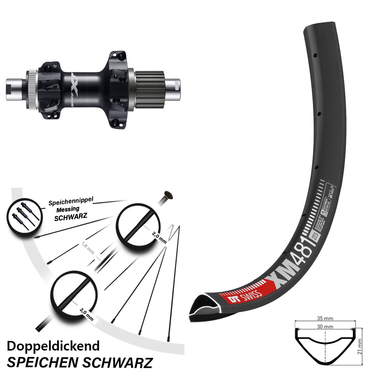 27,5 Zoll Hinterrad DT Swiss XM 481 Shimano Deore XT FH-M8110-BS Straightpull