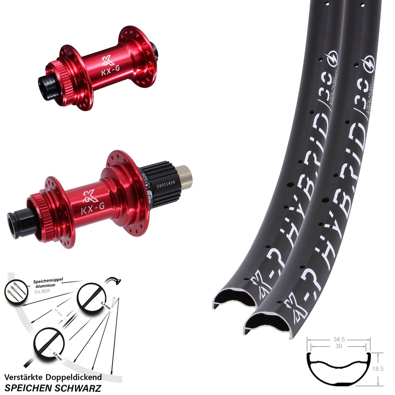 KX-GR Hybrid 30 rot 29 Zoll Centerlock Laufradsatz 15x100 12x142 Shimano Micro Spline