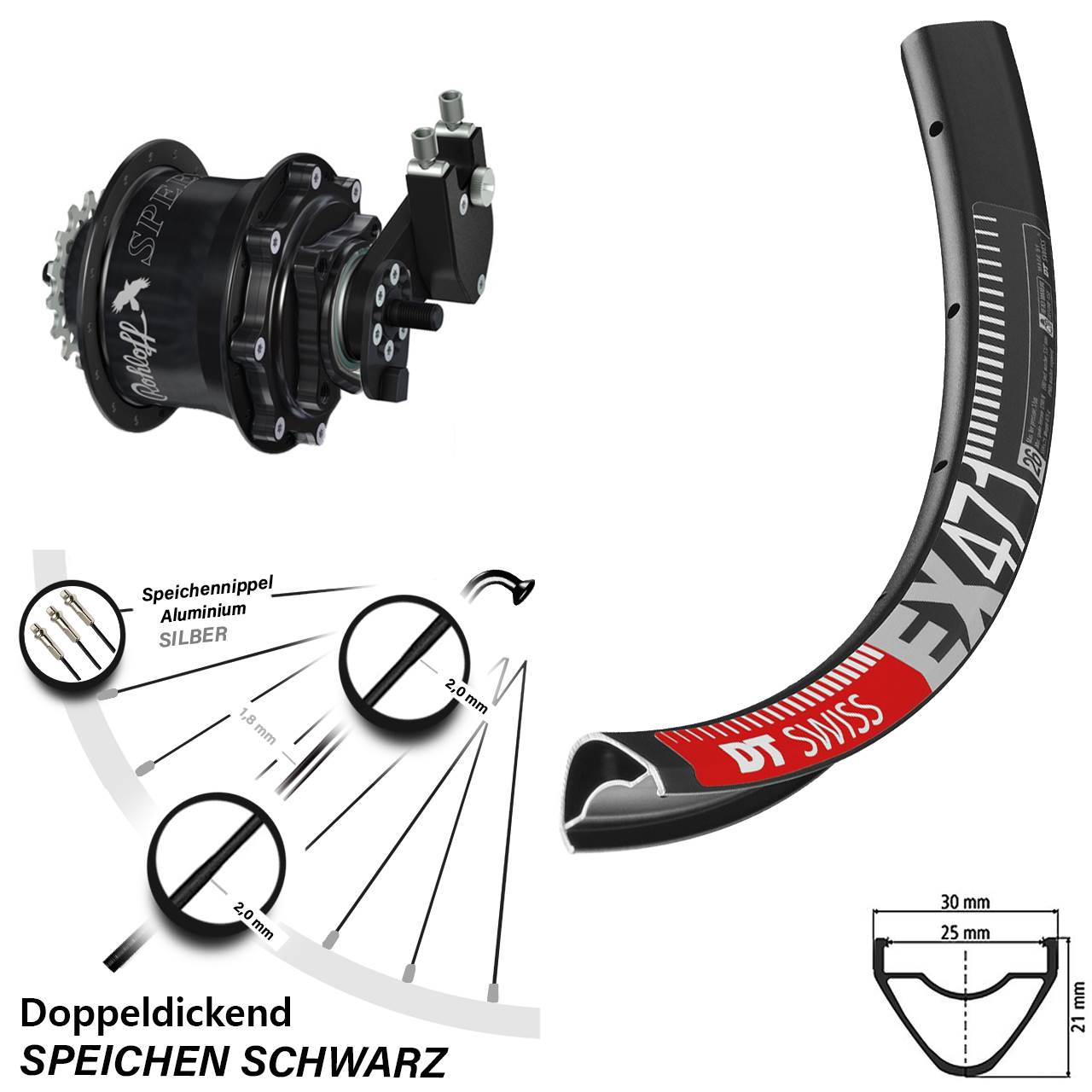 Hinterrad 26 Zoll DT Swiss EX 471 Disc Rohloff Speedhub 500/14 TS DB OEM Tandem schwarz
