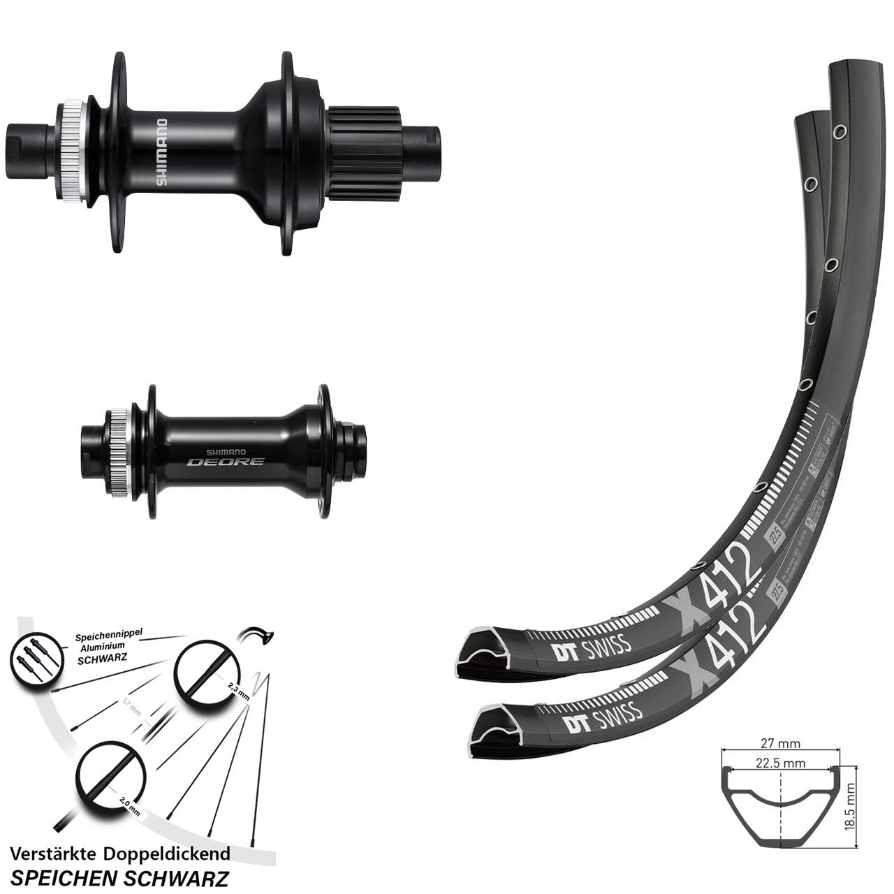 DT Swiss X412 Shimano FH-MT510B HB-M6010-B 28 Zoll Disc Laufradsatz Micro Spilne Boost
