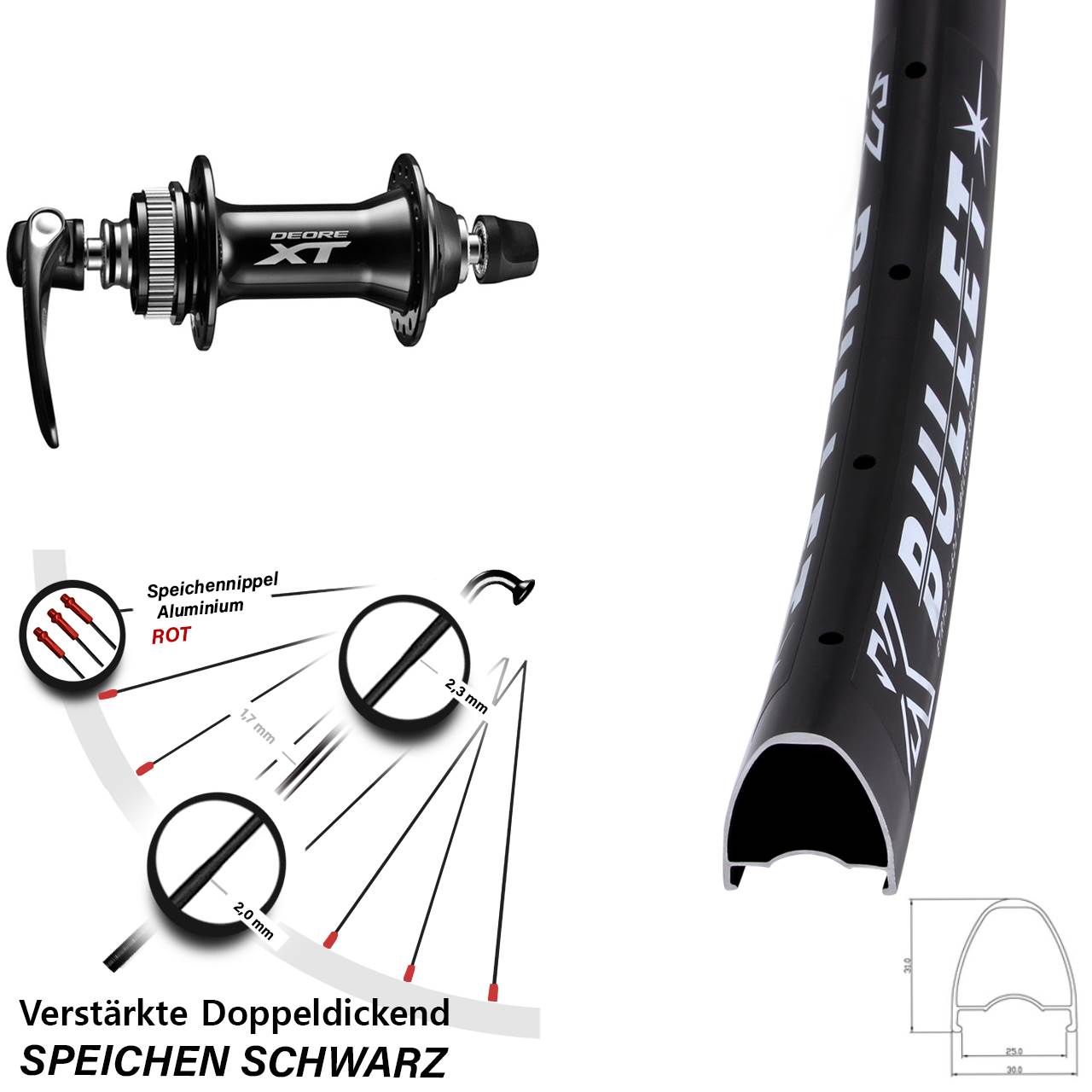 Disc Vorderrad 28-29 Zoll KX Bullet Shimano HB-M8000 für Schnellspanner