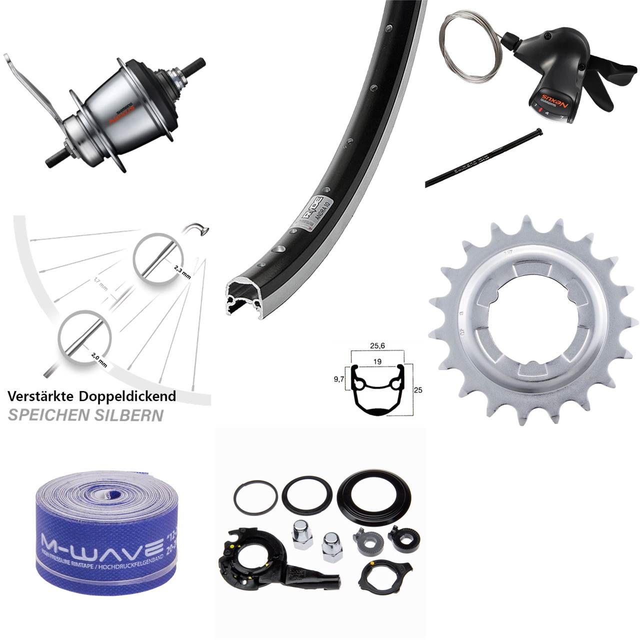 Hinterrad 20 Zoll Ryde Andra 10 Shimano 7 Gang Nabenschaltung Rücktritt