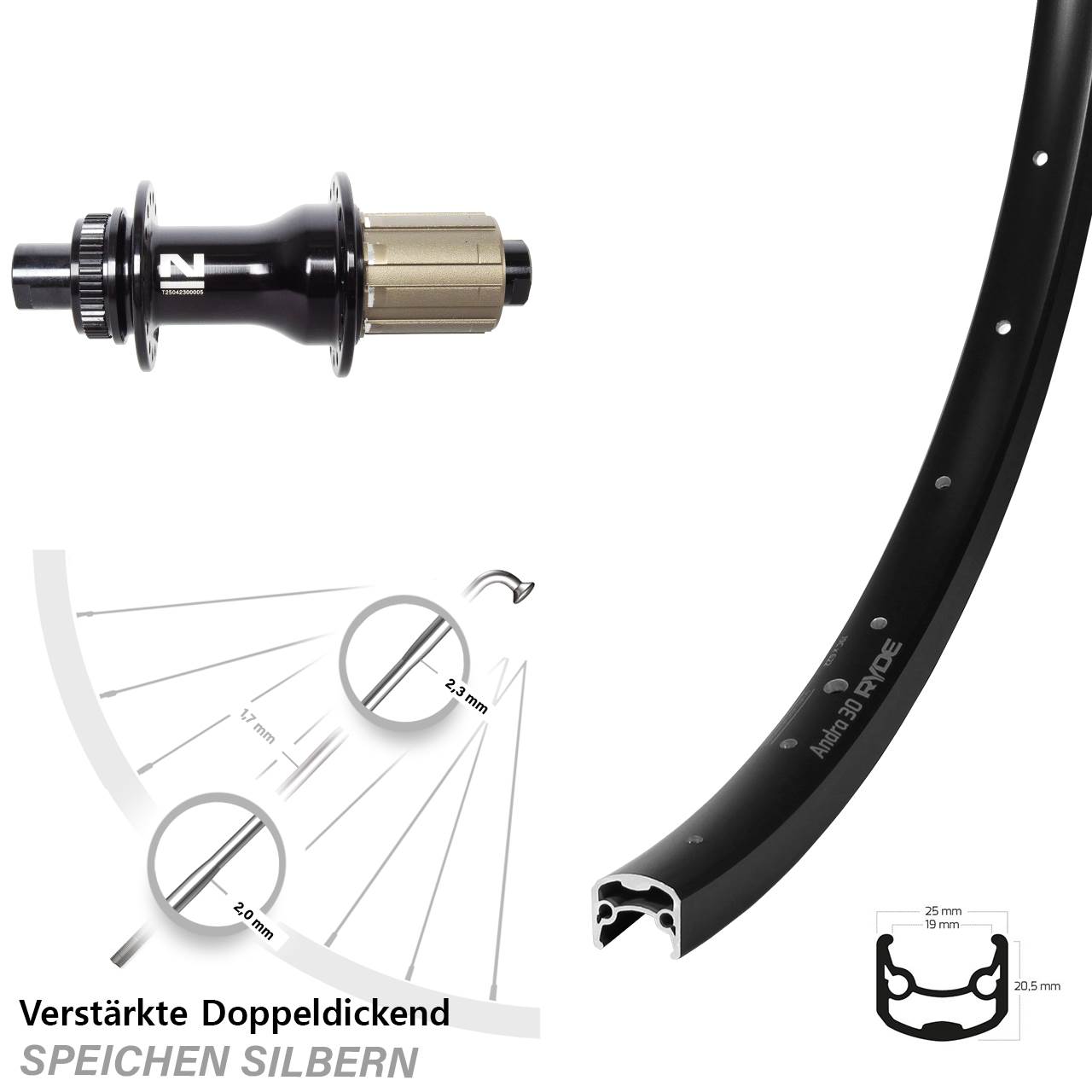 Hinterrad Centerlock 12x142 28-29 Zoll Ryde Andra 30 Novatec D792SB 8-12 fach HG
