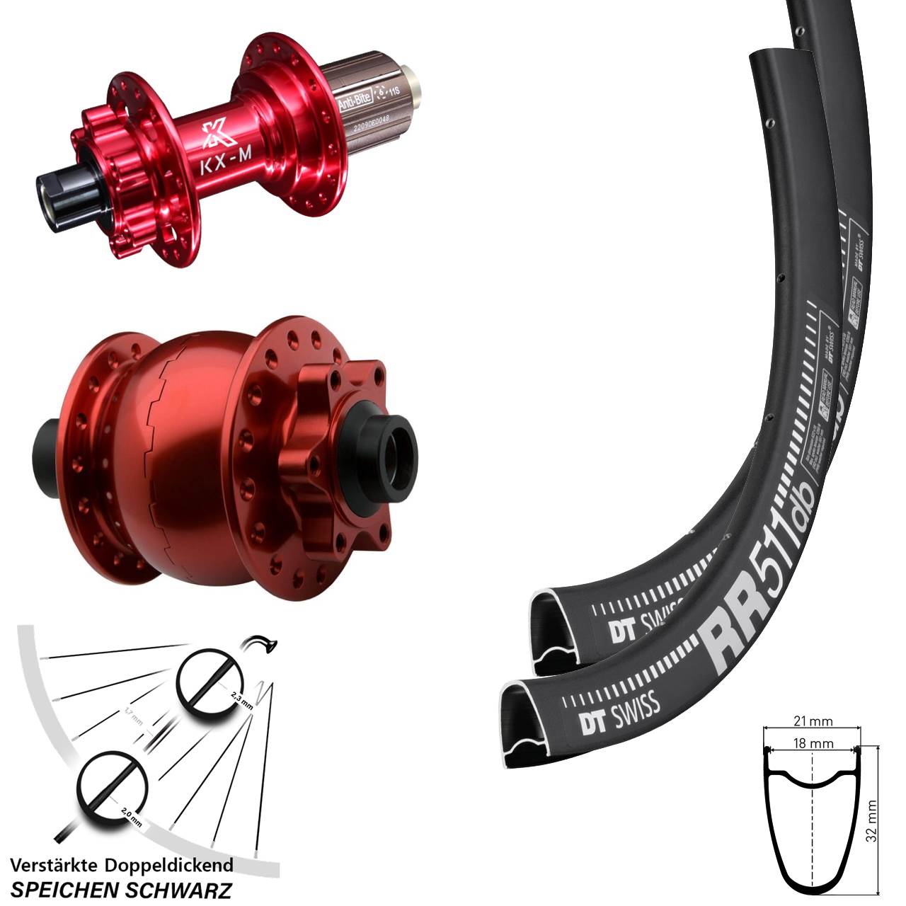 DT Swiss RR511 KX-M rot SON 28 Zoll Disc Laufradsatz 15x100 12x142 8-12 fach HG