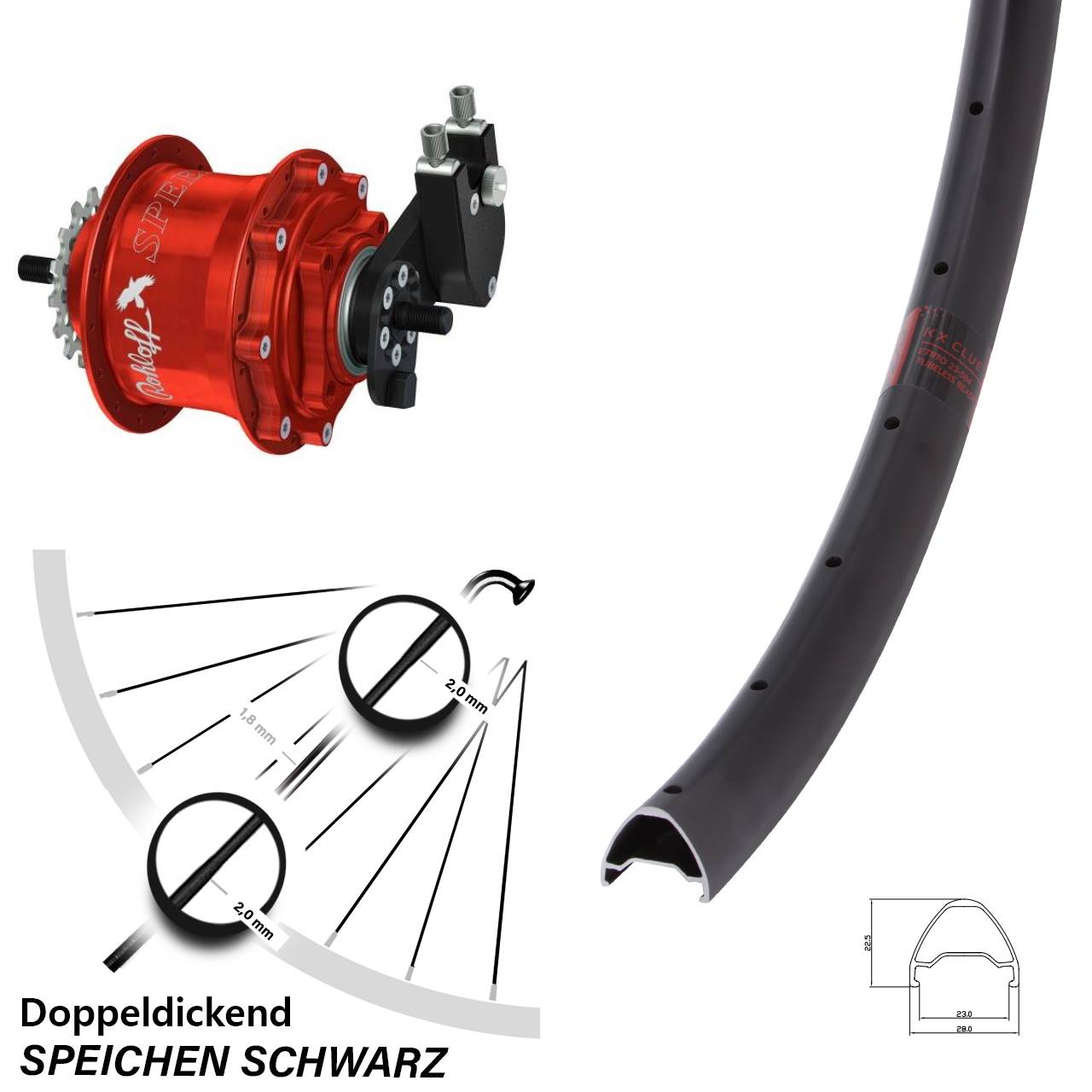 Hinterrad 26 Zoll KX Clue Rohloff Speedhub 500/14 TS DB OEM Tandem rot