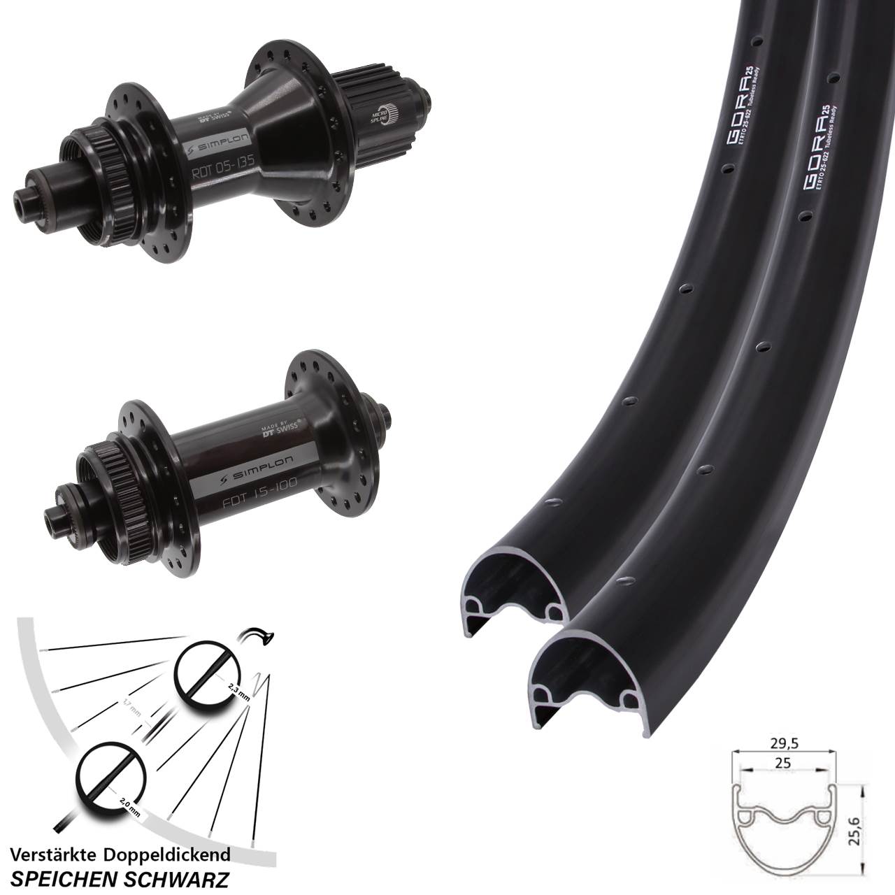 Centerlock Laufradsatz 29 Zoll Gora 25-370 DT Swiss 370 Hybrid Micro Spline für Schnellspanner