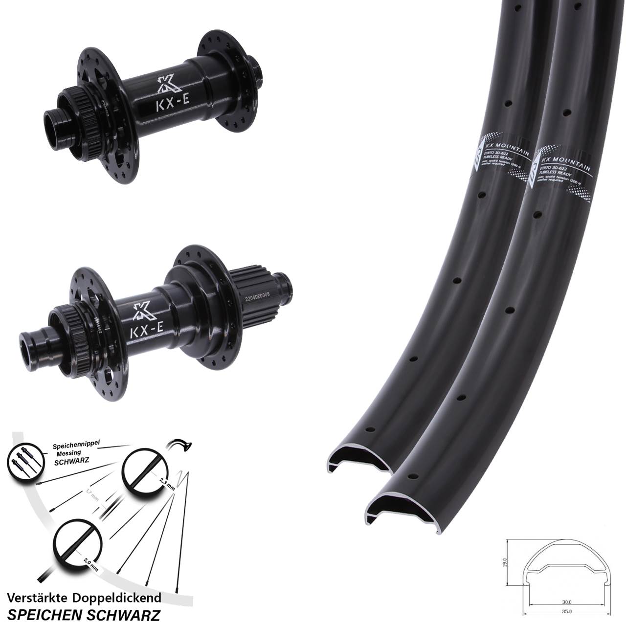 Laufradsatz 29 Zoll KX-E Mountain Heavy Duty Shimano Micro Spline 15x110 12x148 Boost