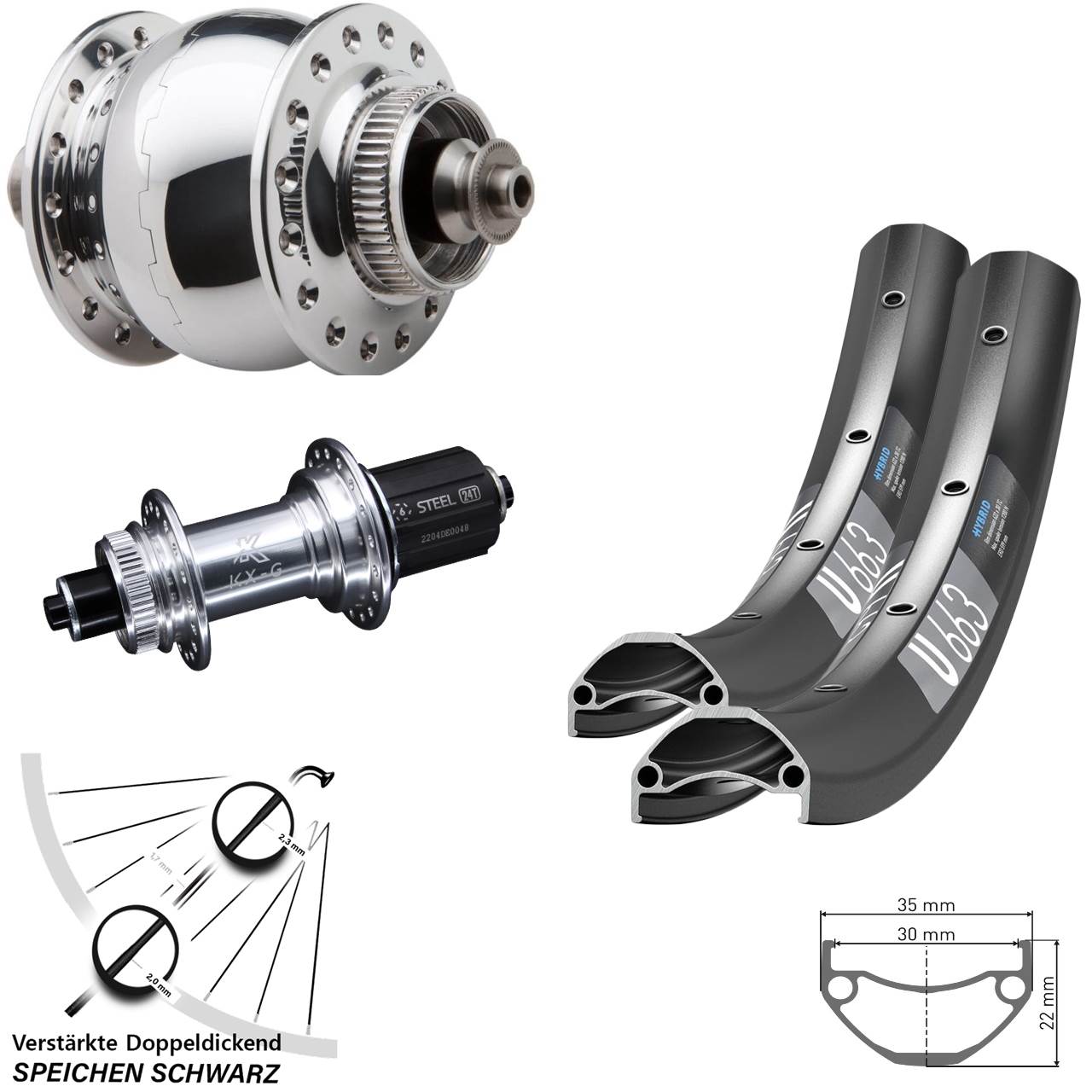Laufradsatz Centerlock 650B DT Swiss U 663 KX-GS Heavy Duty SON 28 8-12 fach QR