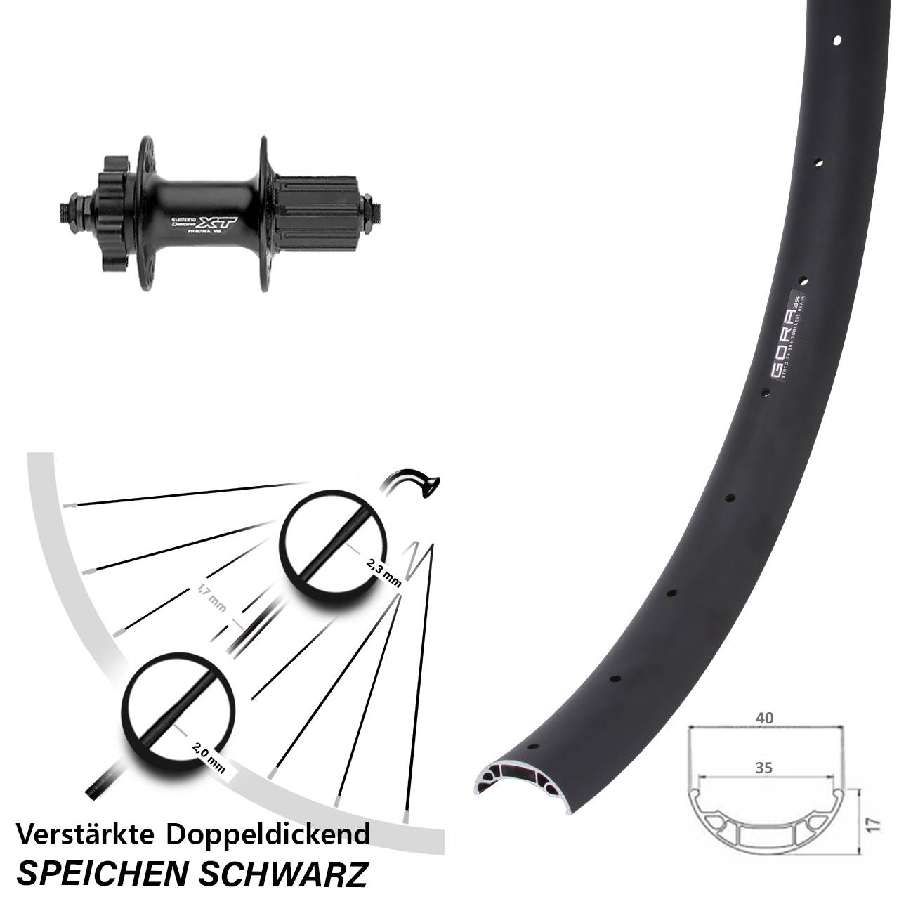 Gora 35 Shimano FH-M756 27,5 Zoll Disc Laufrad für Schnellspanner 8-11 fach