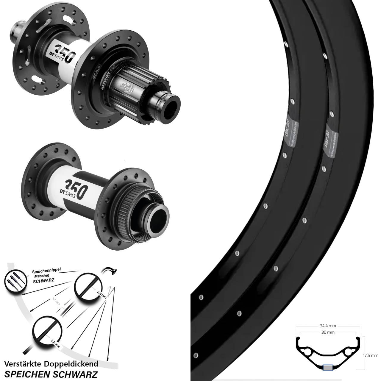 Laufradsatz Centerlock 15x110 12x148 27,5 Zoll Ryde Disc 30 DT Swiss 350 DEG72 Micro Spline