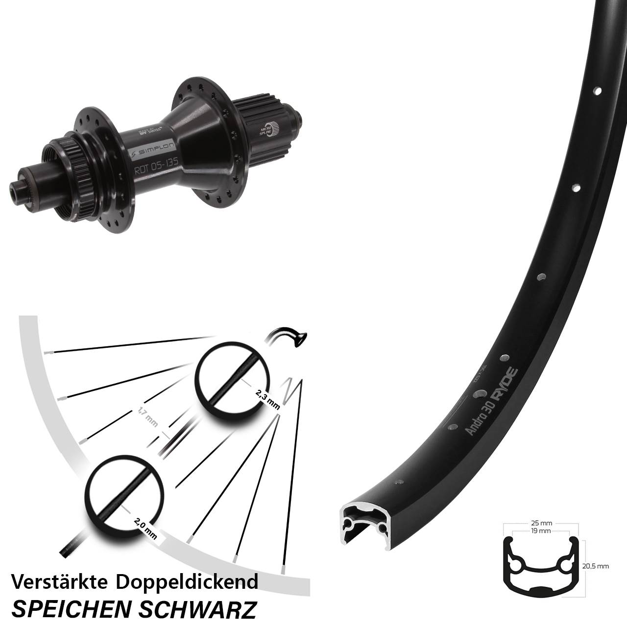 Ryde Andra 30 DT Swiss 370 Hybrid 28 Zoll Centerlock Hinterrad QR Micro Spline