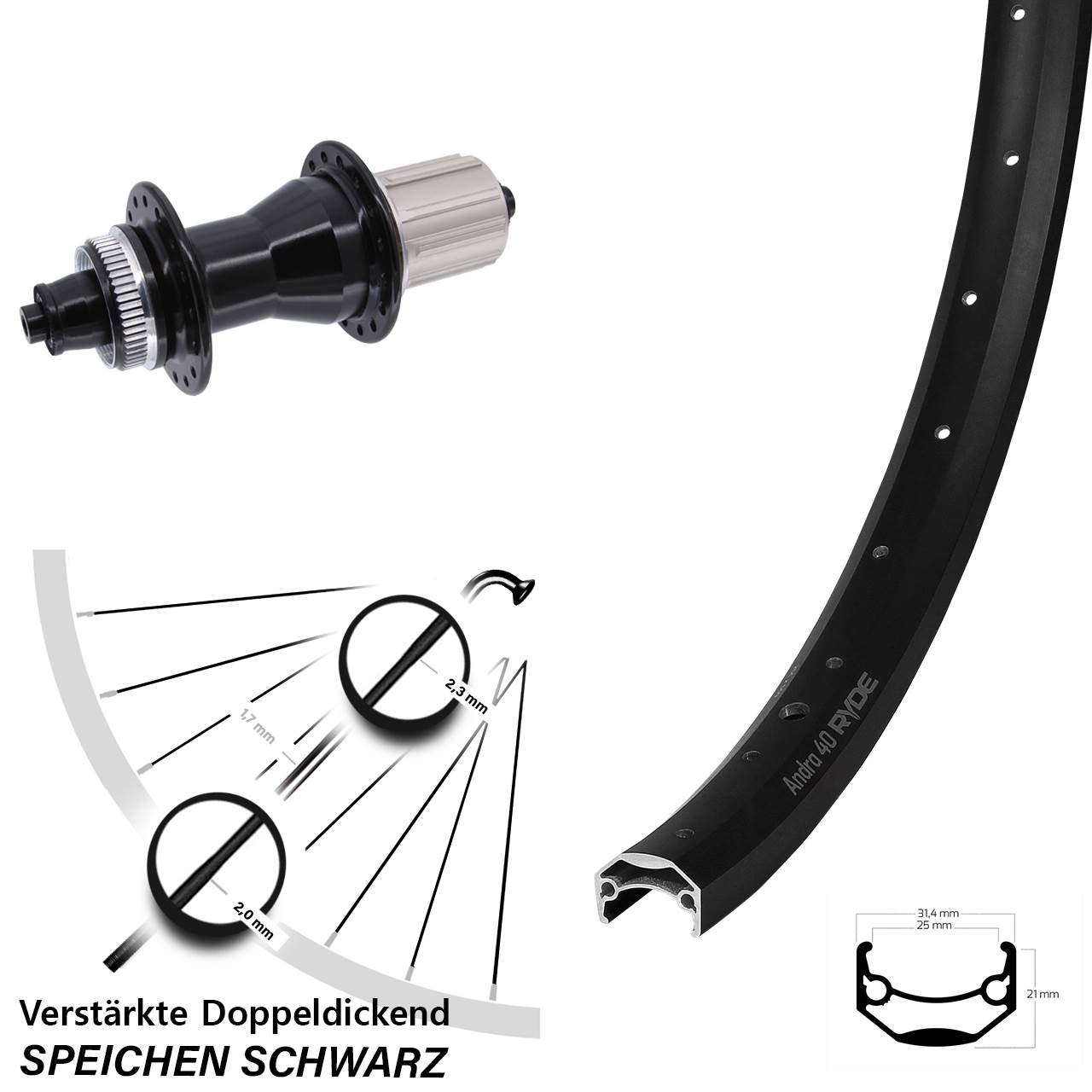 Ryde Andra 40 Novatec CL-135 27,5 Zoll Hinterrad Centerlock QR 8-12 fach