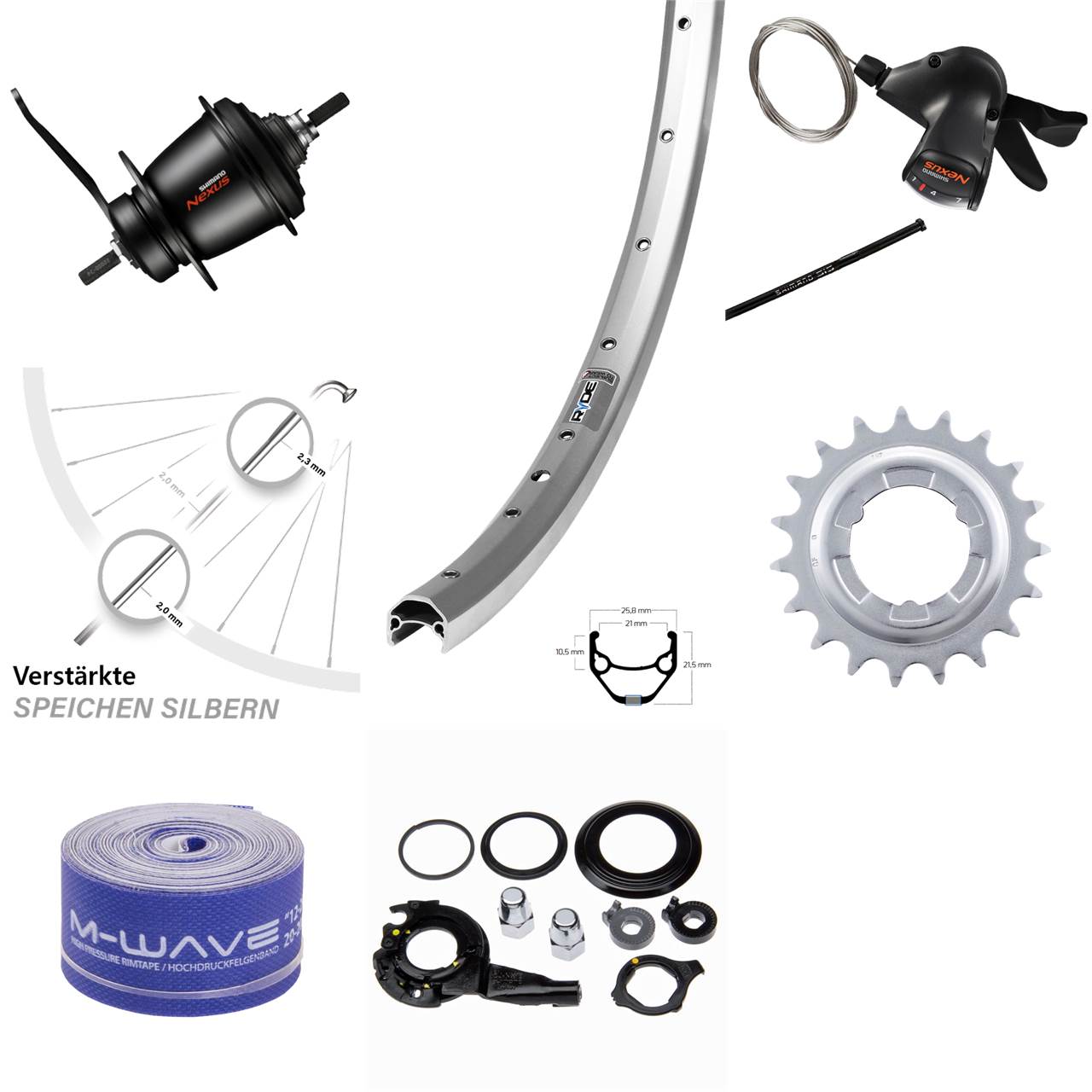 27,5 Zoll Laufrad Ryde ZAC 421 silbern Shimano Nexus 7-Gang SG-C3001