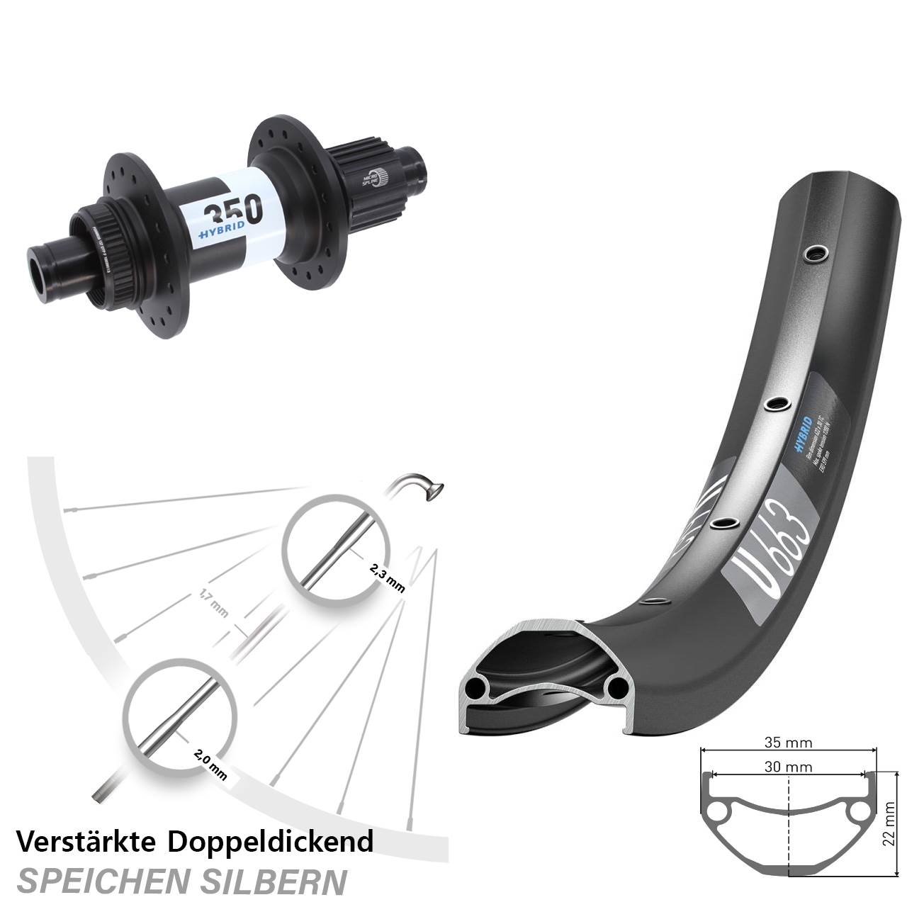 DT Swiss U663-Hybrid 350 20 Zoll Hinterrad 12x148 Boost Micro Spline