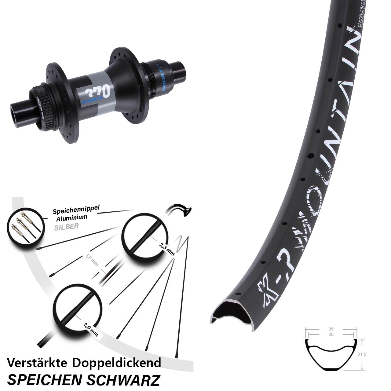 KX-R Mountain DT Swiss 370 Hybrid 27,5 Zoll Disc Laufrad 12x148 XD 11-12 fach