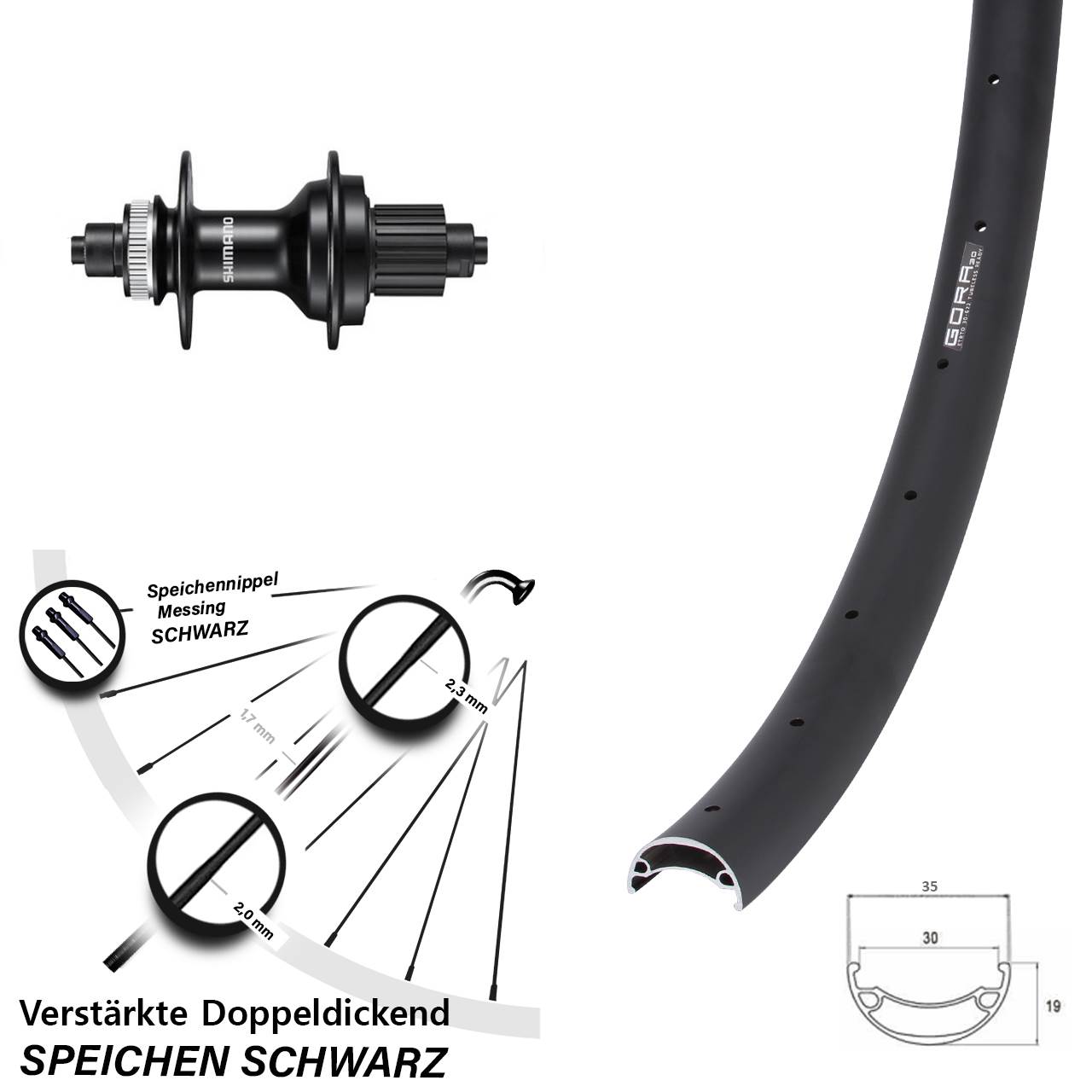 Gora 30 Shimano FH-MT500 29 Zoll Hinterrad Centerlock für Schnellspanner Micro Spline