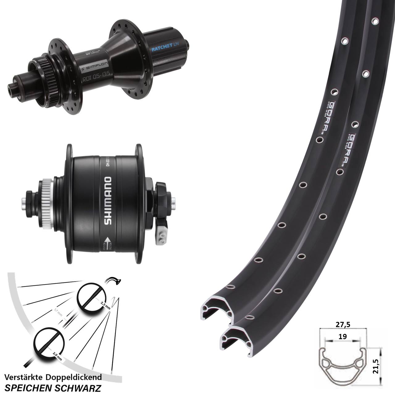Disc Laufradsatz 650B Gora 19 DT Swiss 370 Hybrid Shimano DH-3D37-QR 8-11 fach QR