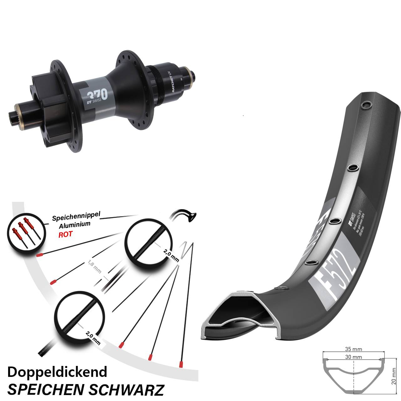 DT Swiss F572 370 27,5 Zoll 6-Loch Hinterrad für Schnellspanner Boost XD 11-12 fach