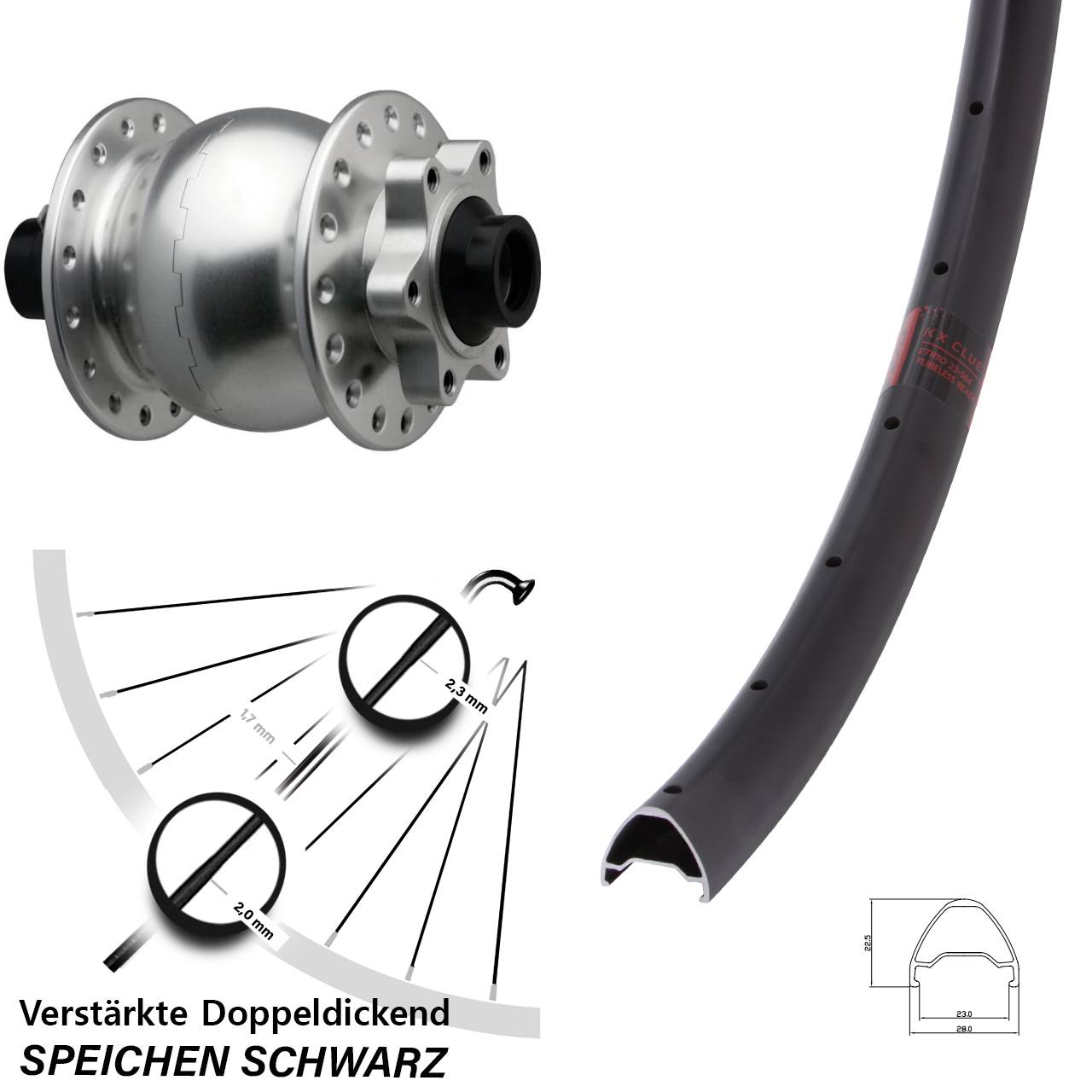 28-29 Zoll KX Clue SON 28 Dynamo-Vorderrad 6-Loch 15x110 Boost