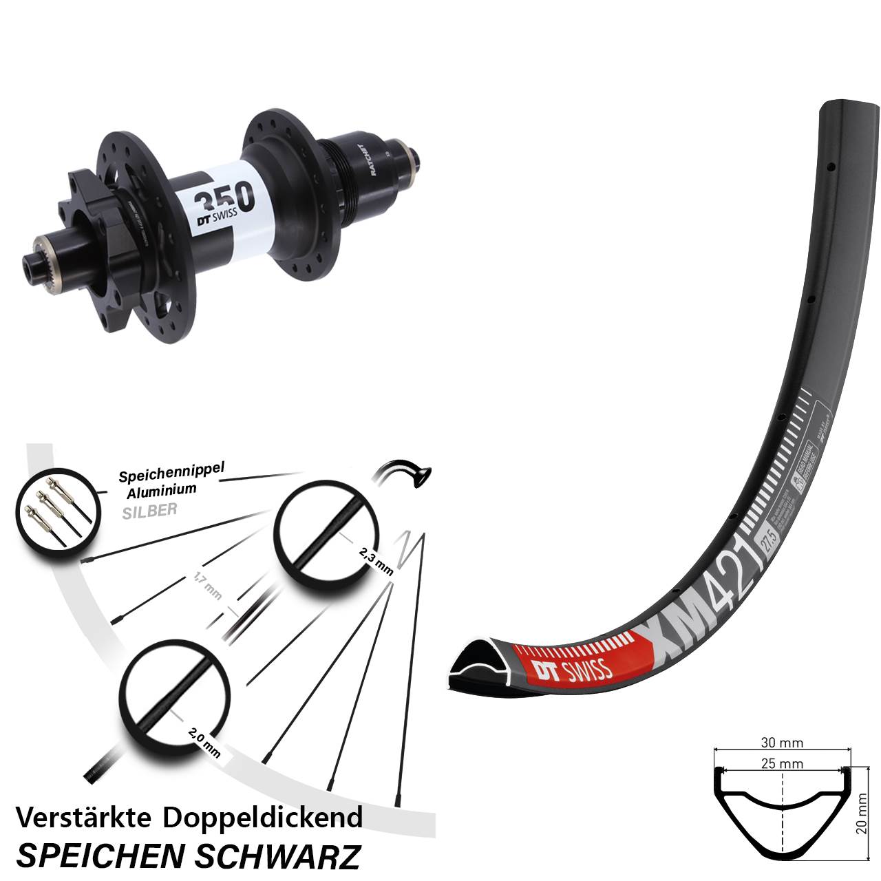 DT Swiss XM421-350 27,5 Zoll Disc Laufrad QR Boost XD 11-12 fach