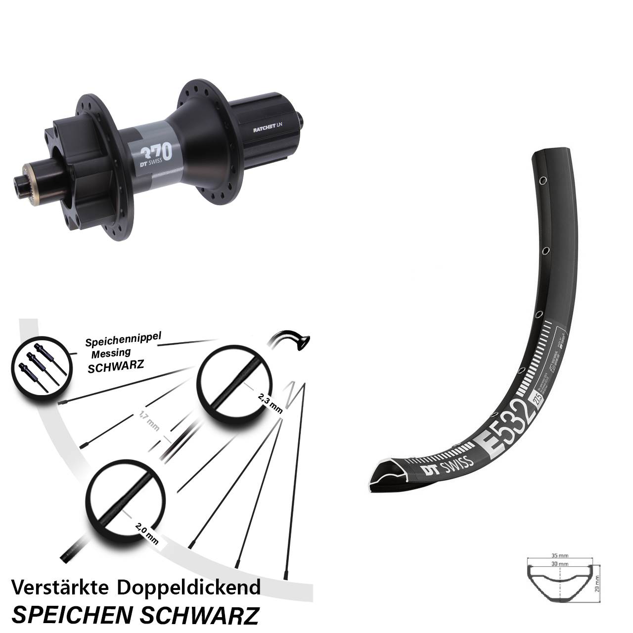 DT Swiss E532-370 29 Zoll Disc Laufrad für Schnellspanner 8-11 fach HG