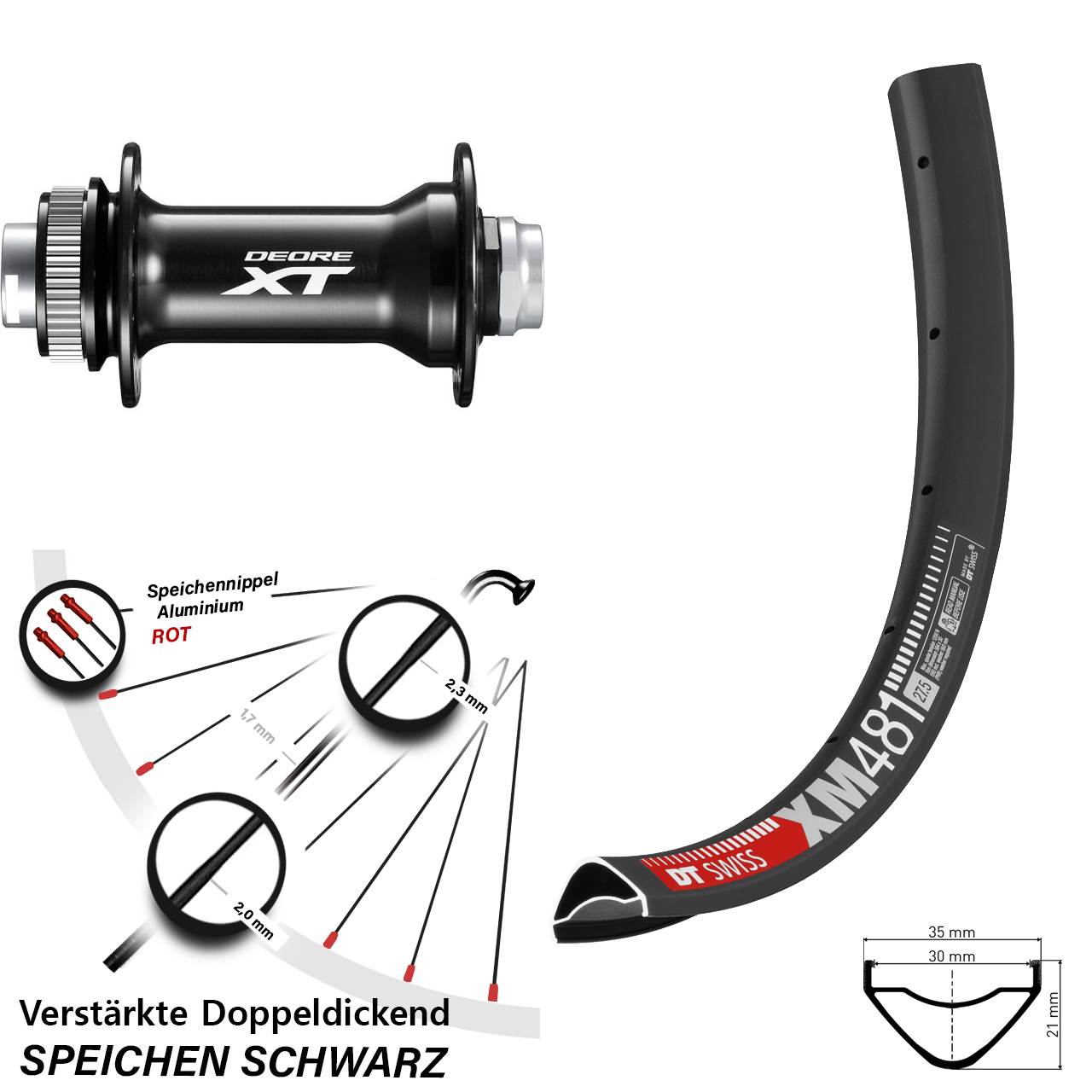 Vorderrad Centerlock 27,5 Zoll DT Swiss XM 481 Shimano Deore XT HB-M8010-B 15x110 Boost