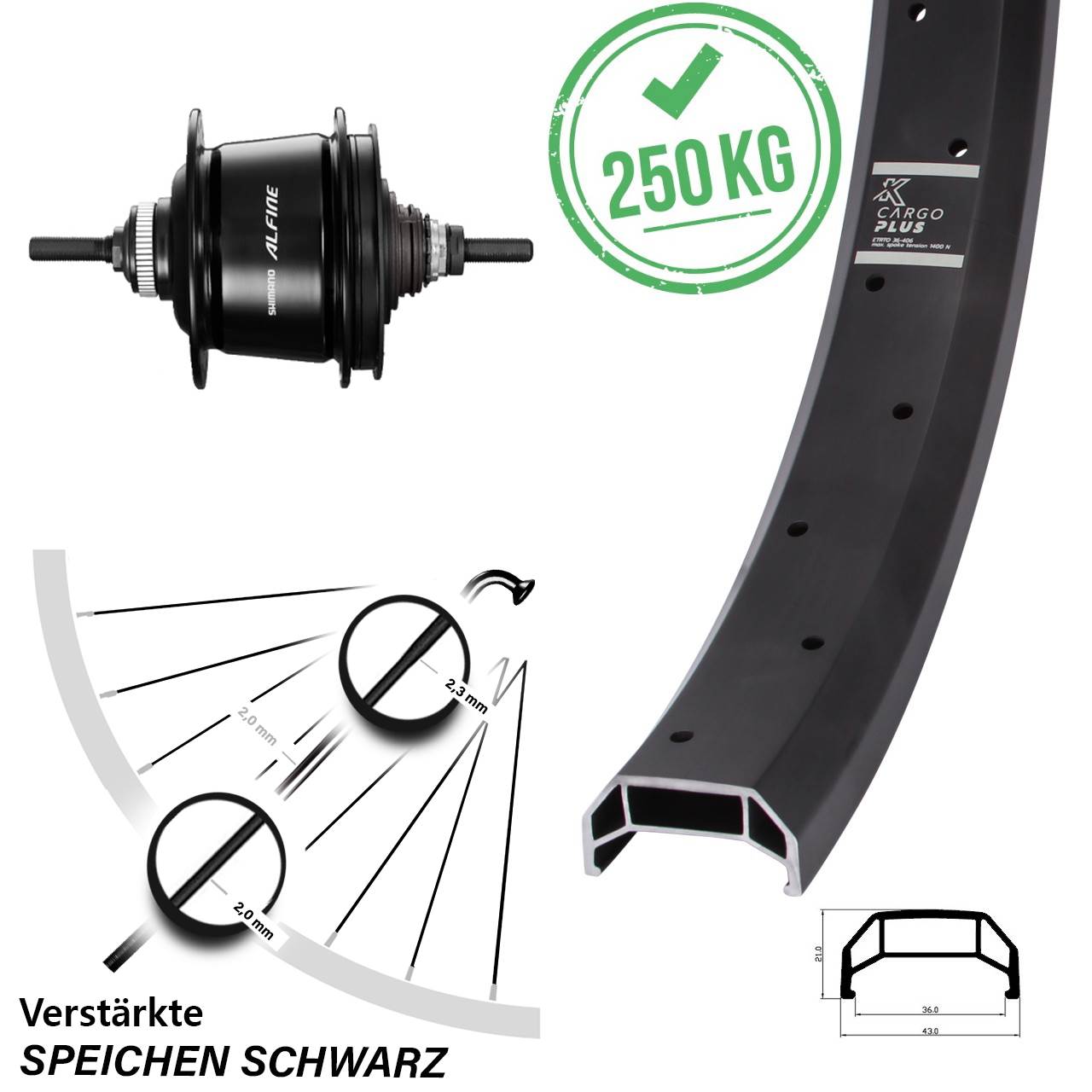 KX Cargo Plus 20 Zoll Hinterrad Shimano Alfine 8-Gang schwarz